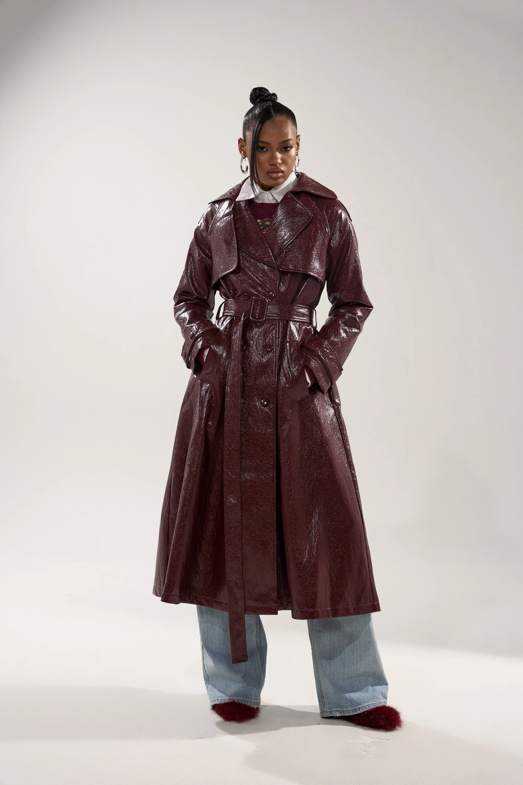 WOKE UP IN PARIS FAUX LEATHER TRENCH sold by AKIRA product image thumbnail 4