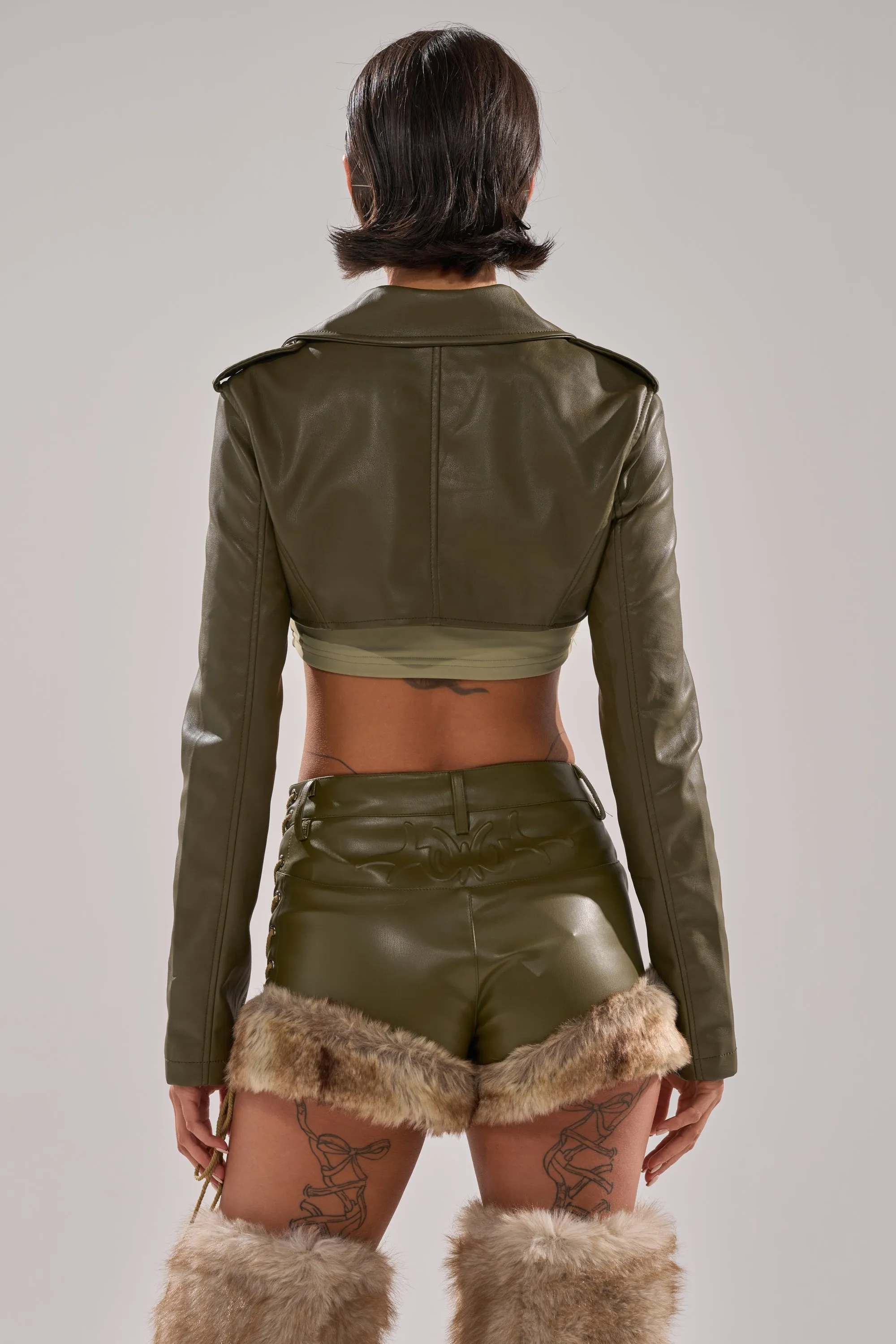 HARLEY LUXE ULTRA CROP MOTO IN OLIVE sold by AKIRA product image thumbnail 4