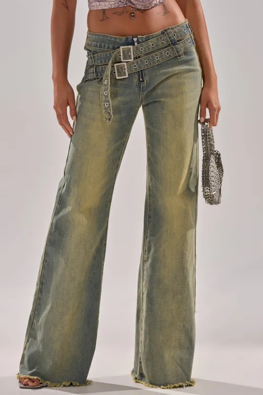 JUST LIKE THAT STRAIGHT-LEG DENIM WITH BUCKLE sold by AKIRA