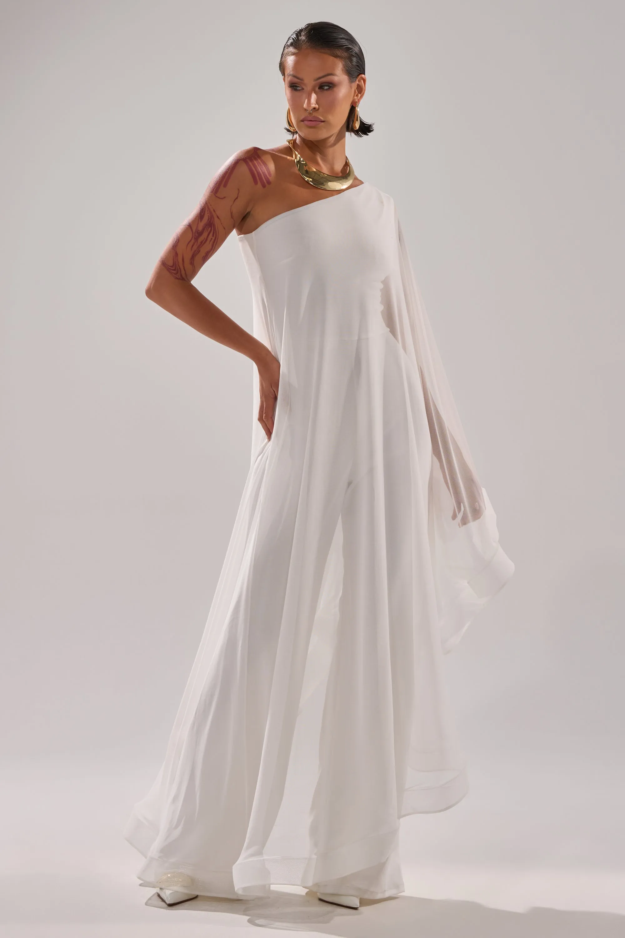 SANDO MESH JUMPSUIT IN WHITE sold by AKIRA product image thumbnail 4