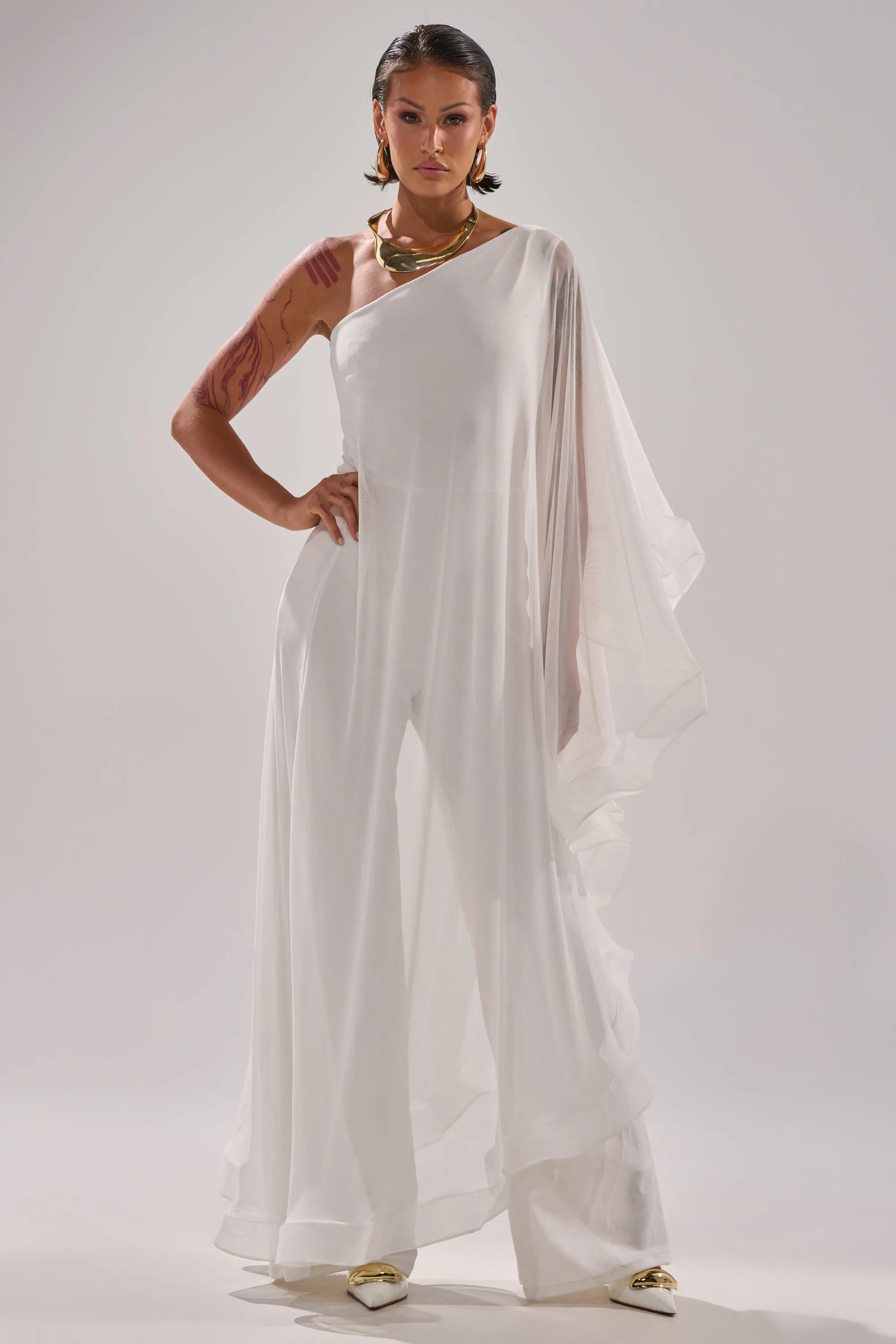 SANDO MESH JUMPSUIT IN WHITE sold by AKIRA product image thumbnail 3
