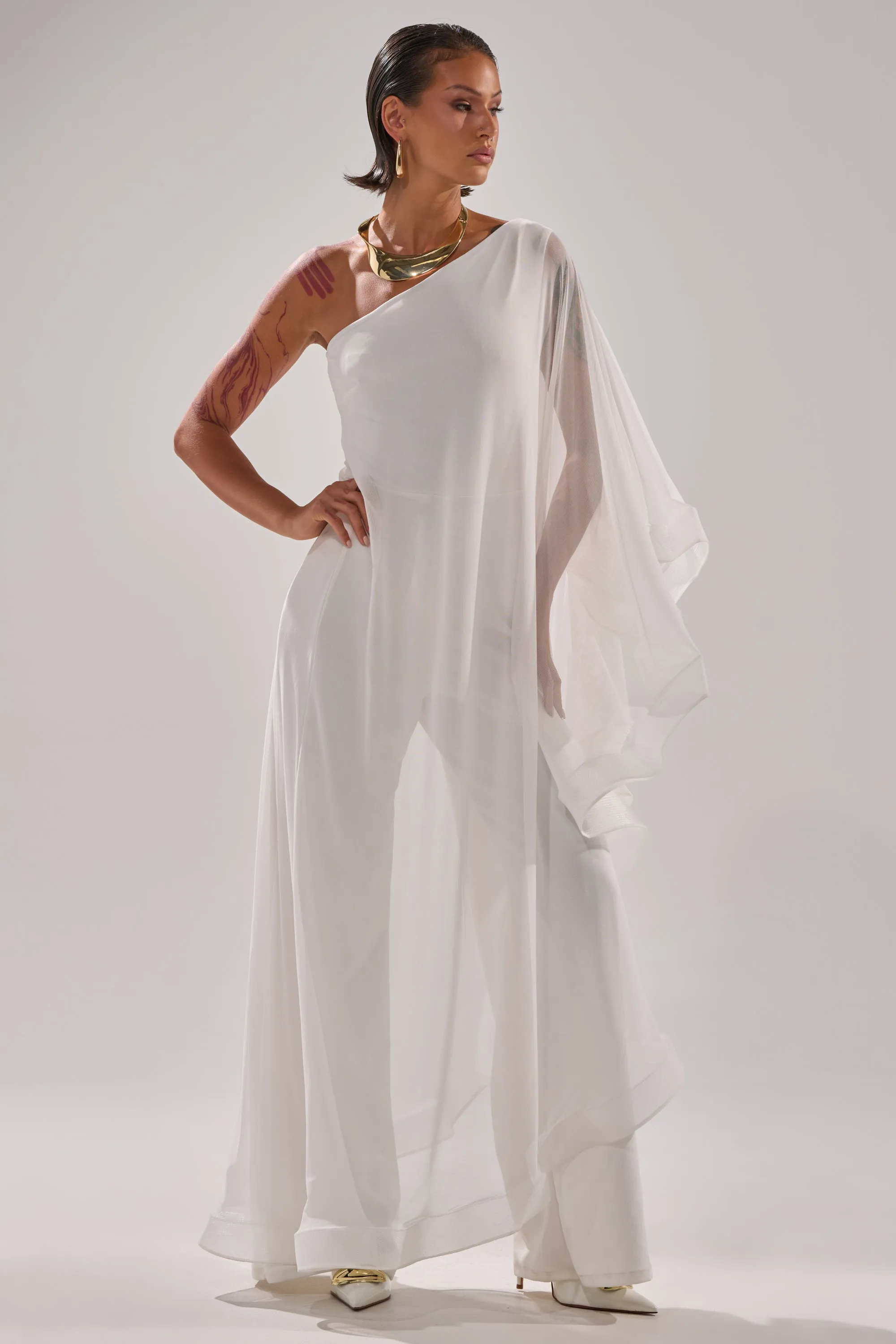 SANDO MESH JUMPSUIT IN WHITE sold by AKIRA product image thumbnail 5