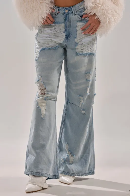 SUPER DISTRESSED WIDE LEG DENIM sold by AKIRA