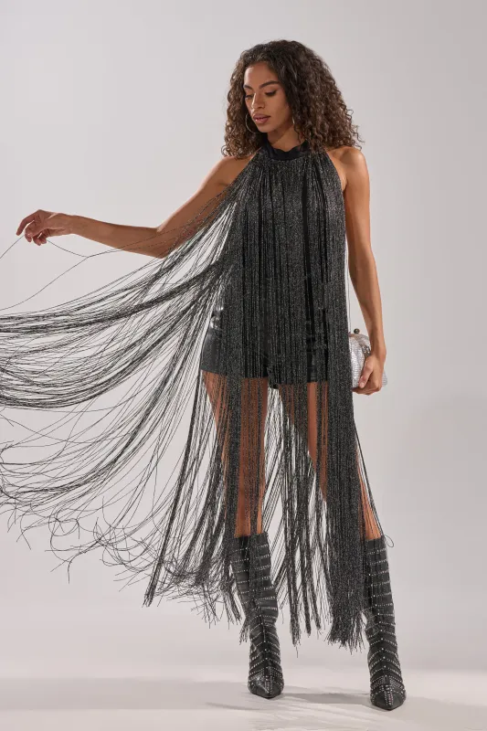 HOLIDAY FLAIR FRINGE BODYSUIT sold by AKIRA