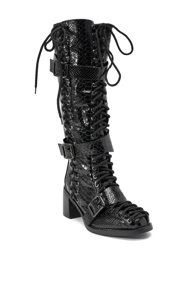 AZALEA WANG MAKAR BLACK CROC LACE UP DETAIL BOOT sold by AKIRA product image thumbnail 5