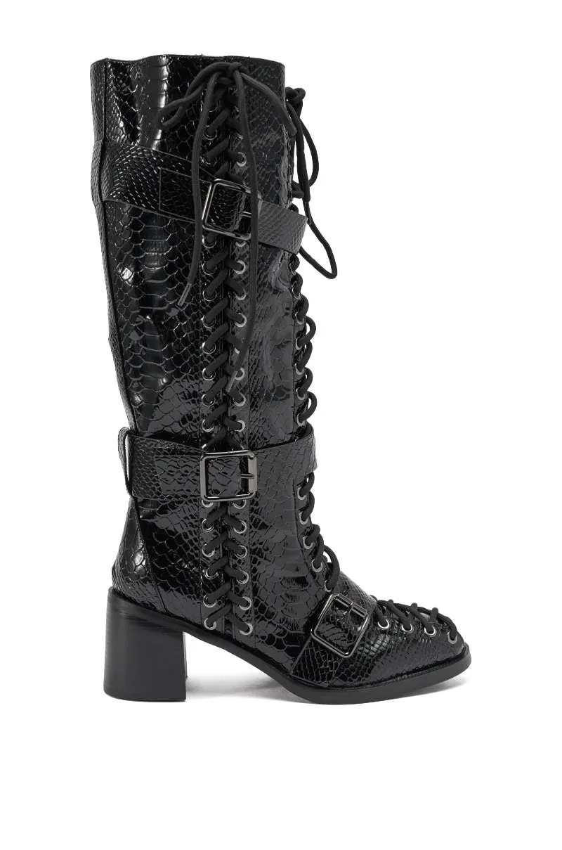 AZALEA WANG MAKAR BLACK CROC LACE UP DETAIL BOOT sold by AKIRA product image thumbnail 4