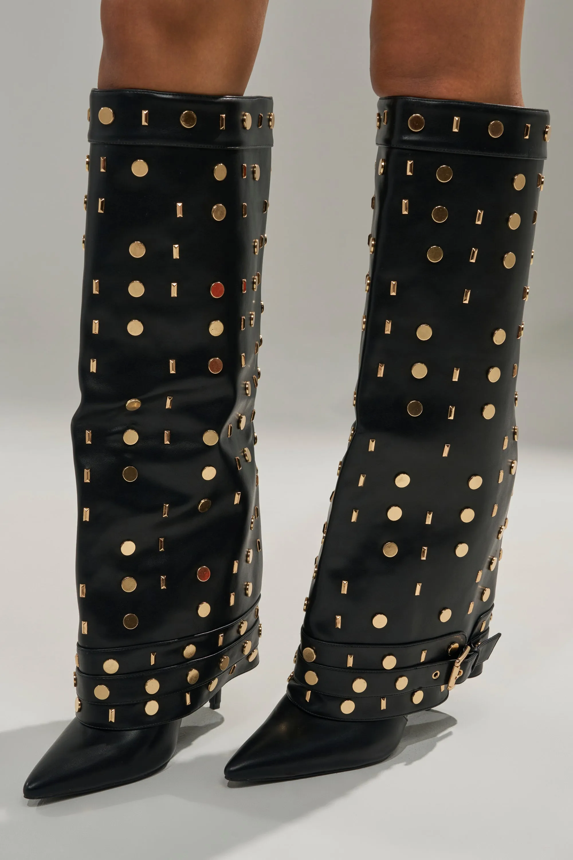 AZALEA WANG ANISSA BLACK MULTI GOLD HARDWARE STILETTO BOOT sold by AKIRA product image thumbnail 4