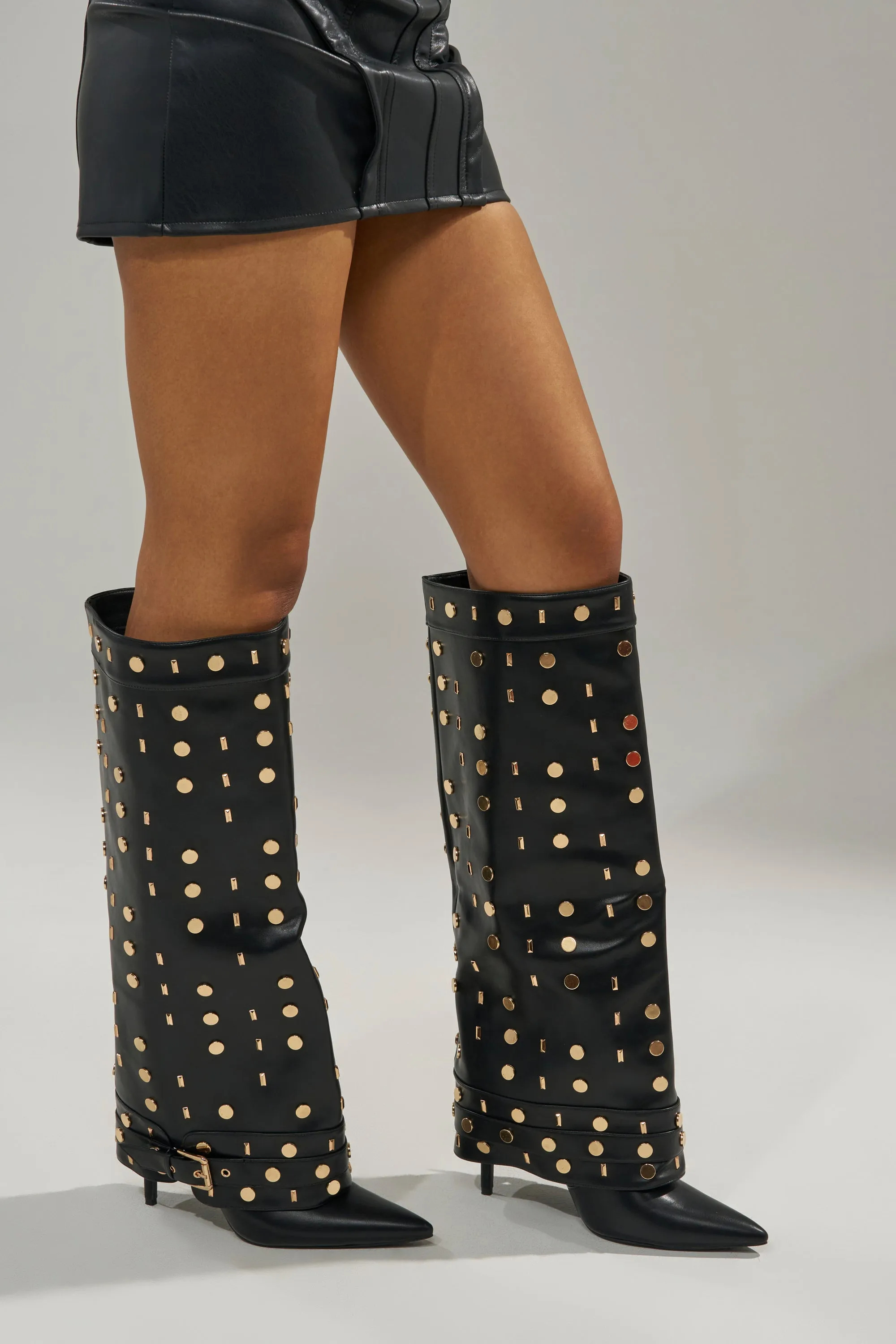 AZALEA WANG ANISSA BLACK MULTI GOLD HARDWARE STILETTO BOOT sold by AKIRA product image thumbnail 3
