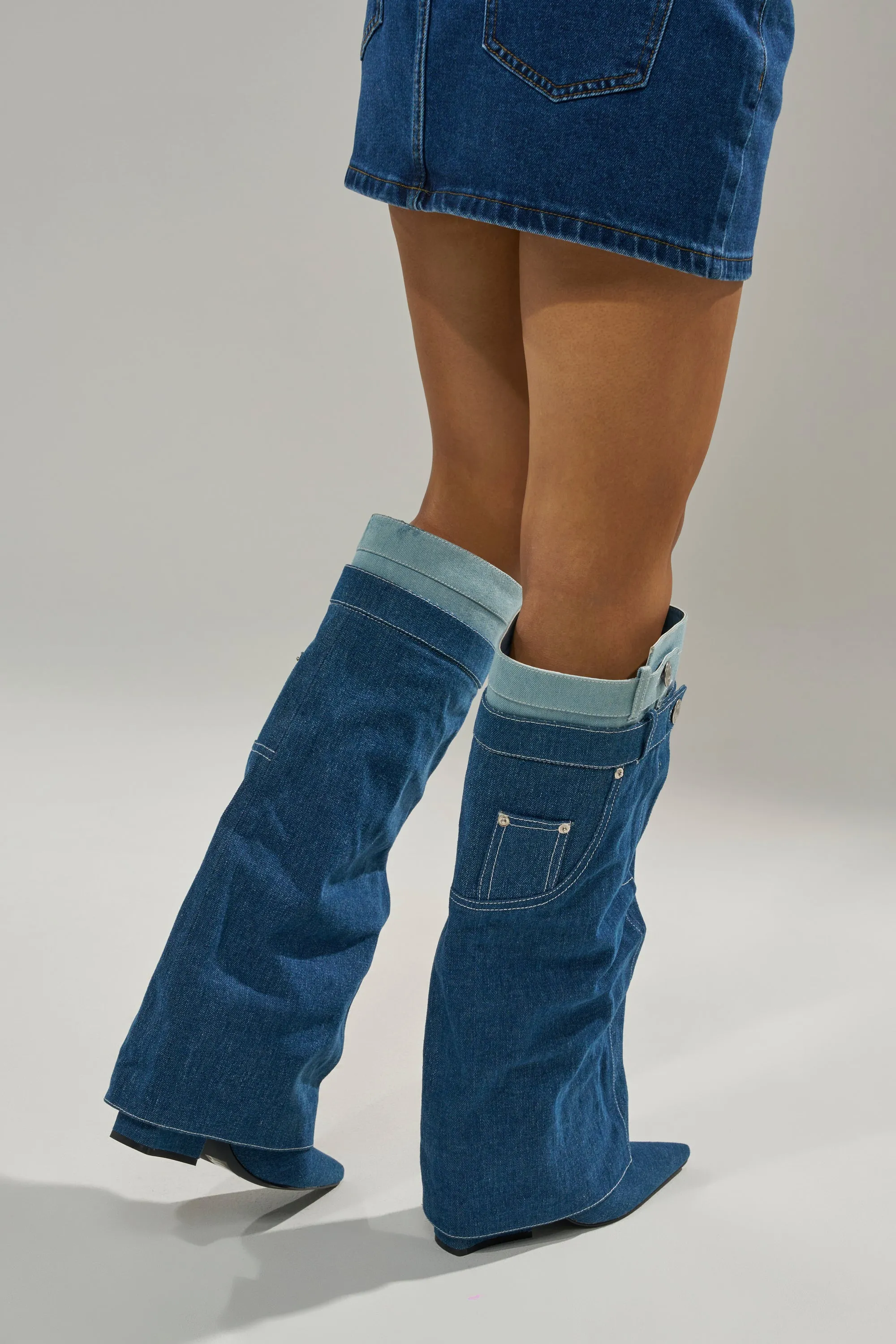 AZALEA WANG DOUBLE FLY DENIM CHUNKY BOOT sold by AKIRA product image thumbnail 4
