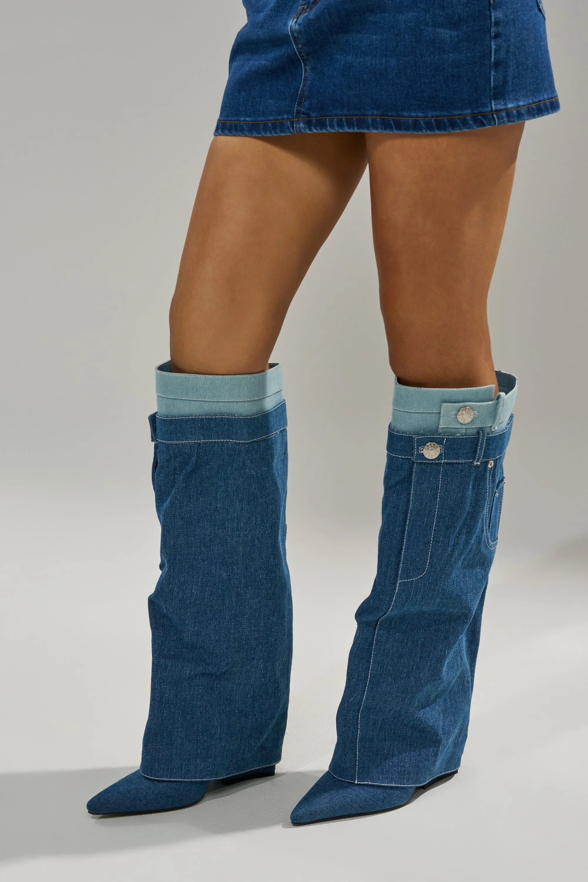 AZALEA WANG DOUBLE FLY DENIM CHUNKY BOOT sold by AKIRA product image thumbnail 3