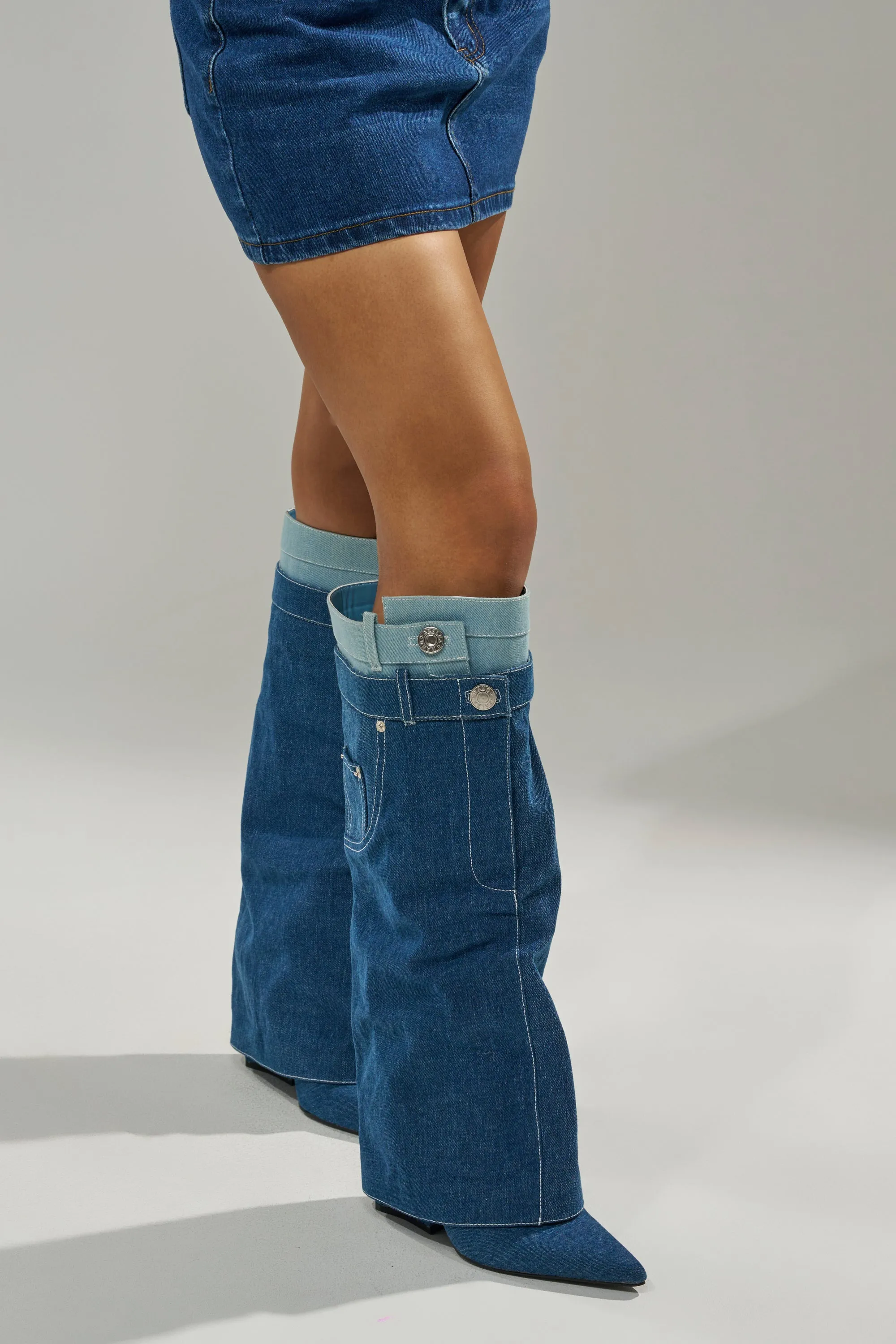 AZALEA WANG DOUBLE FLY DENIM CHUNKY BOOT sold by AKIRA product image thumbnail 2
