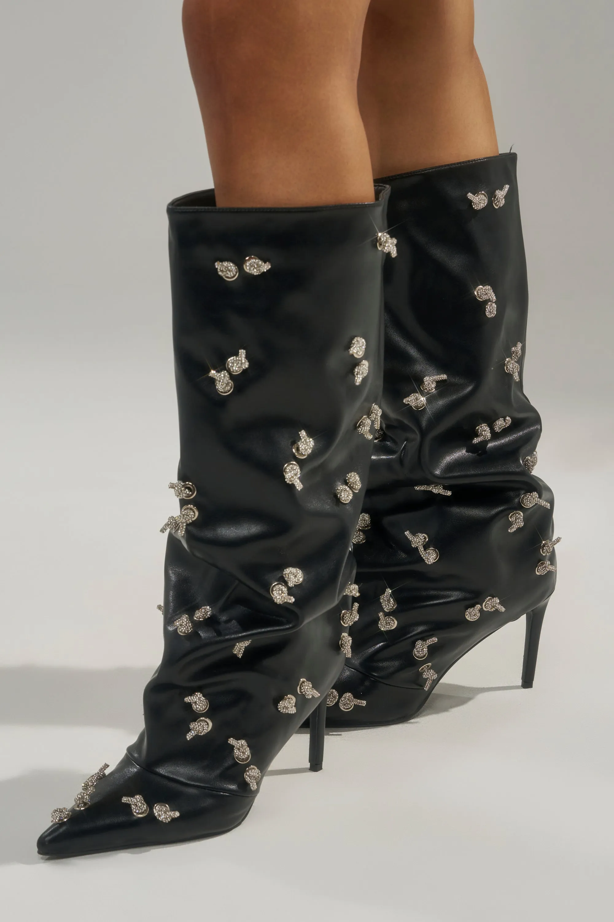 AZALEA WANG COLEMAN STILETTO SILVER HARDWARE BLACK PU BOOT sold by AKIRA product image thumbnail 4