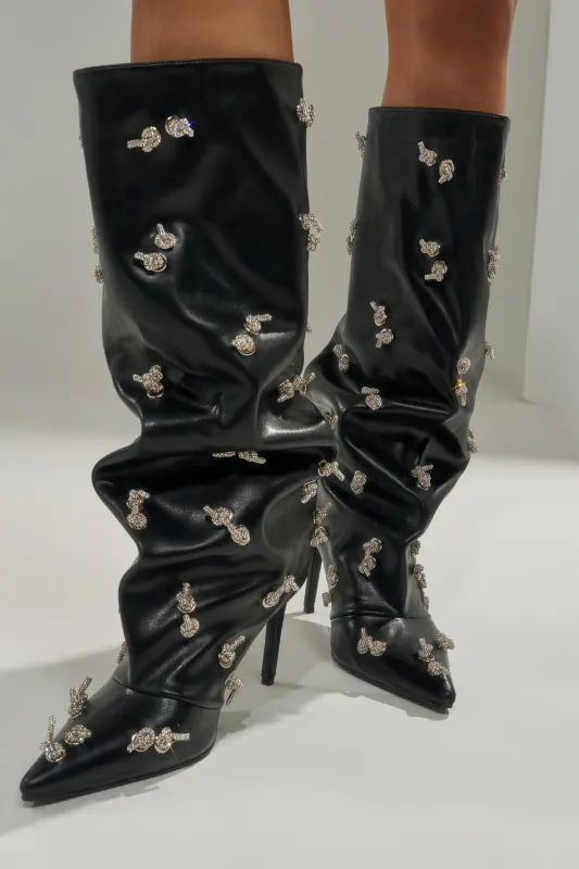AZALEA WANG COLEMAN STILETTO SILVER HARDWARE BLACK PU BOOT sold by AKIRA