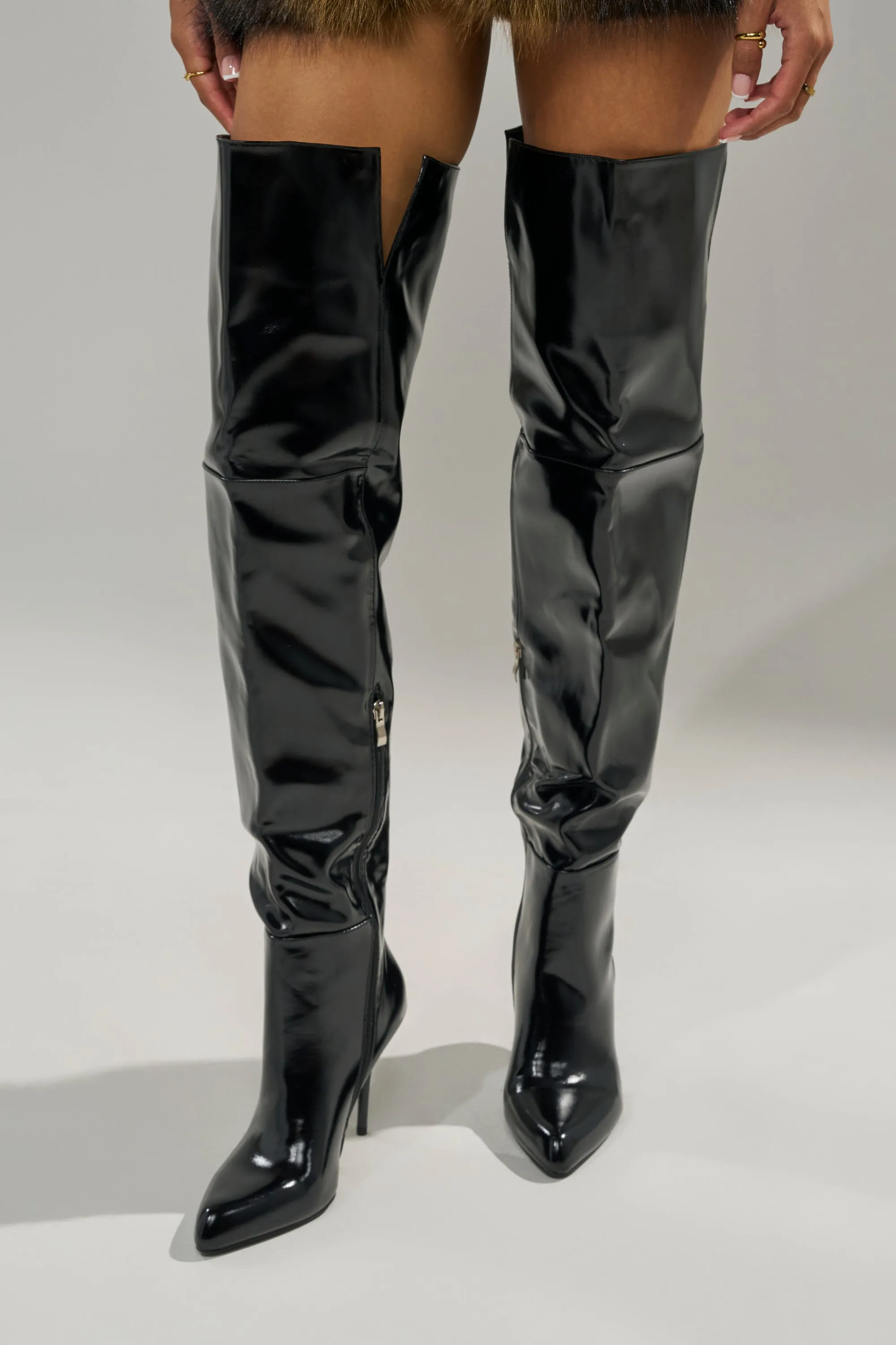 AZALEA WANG SUNSHINE THIGH HIGH BLACK PU STILETTO BOOT sold by AKIRA product image thumbnail 3