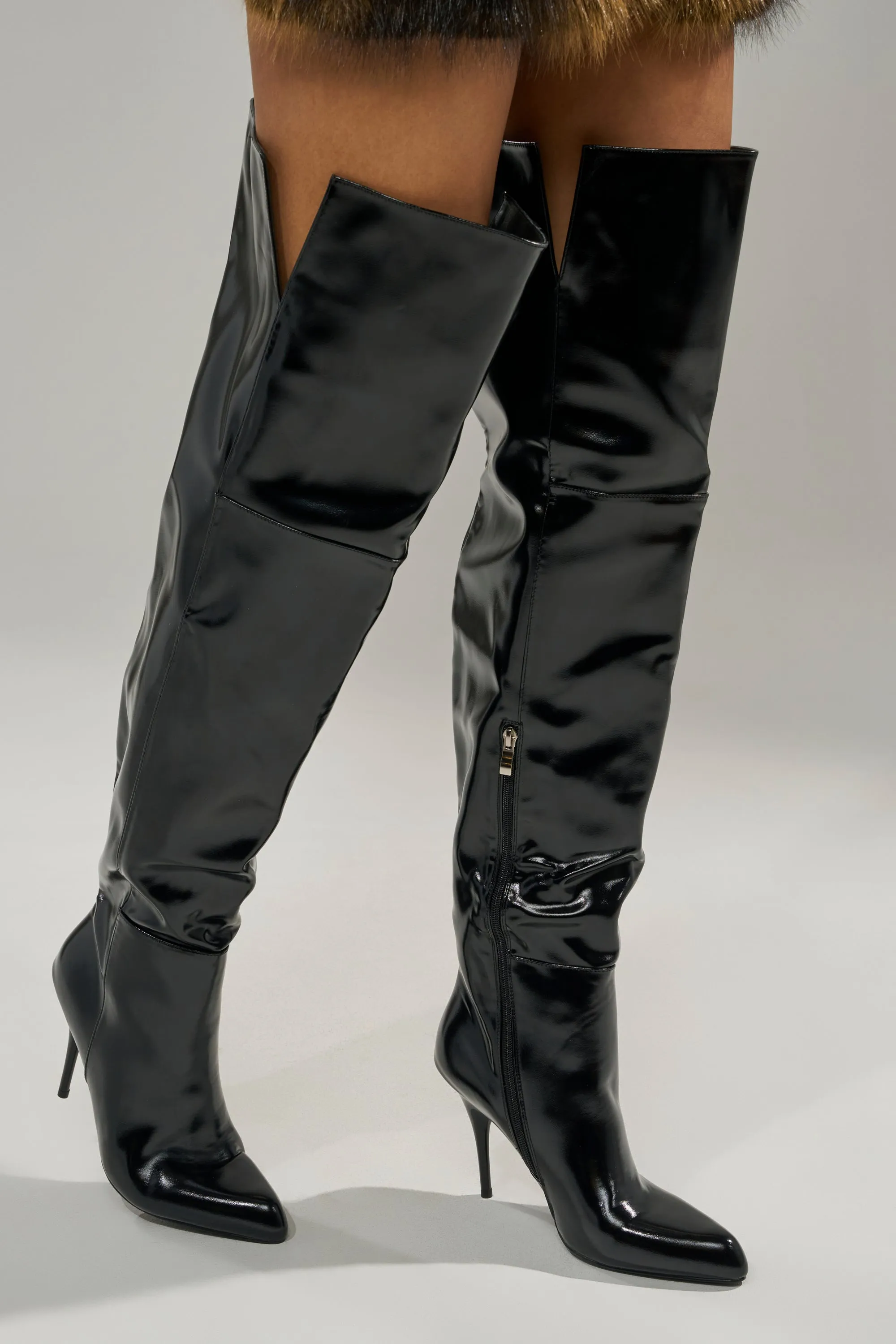 AZALEA WANG SUNSHINE THIGH HIGH BLACK PU STILETTO BOOT sold by AKIRA product image thumbnail 2