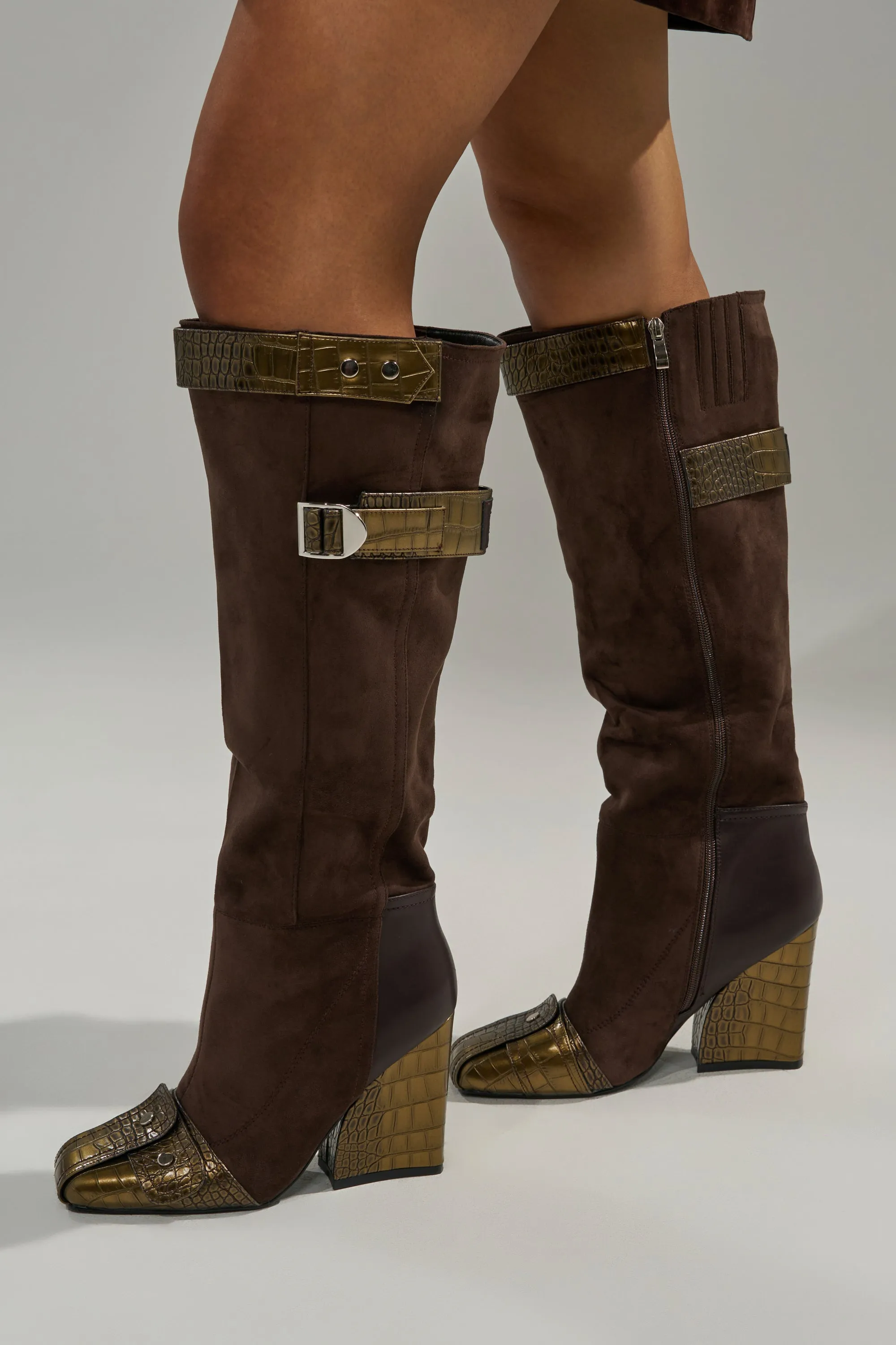 AZALEA WANG ALLONAS BROWN KNEE HIGH CHUNKY BOOT sold by AKIRA product image thumbnail 2