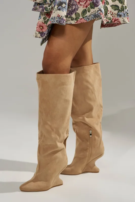 AZALEA WANG VINCE NUDE FAUX SUEDE WEDGE BOOT sold by AKIRA