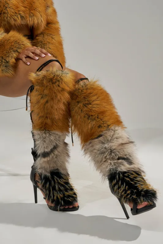 AZALEA WANG STAMOS BLACK MULTI FUR GLADIATOR STILETTO SANDAL sold by AKIRA