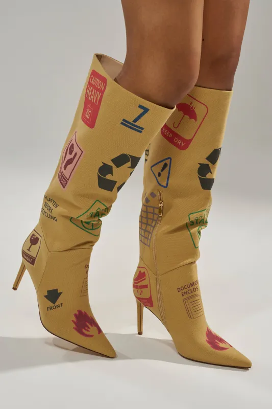 AKIRA GOLD WHOLE PACKAGE TAN STILETTO BOOT sold by AKIRA