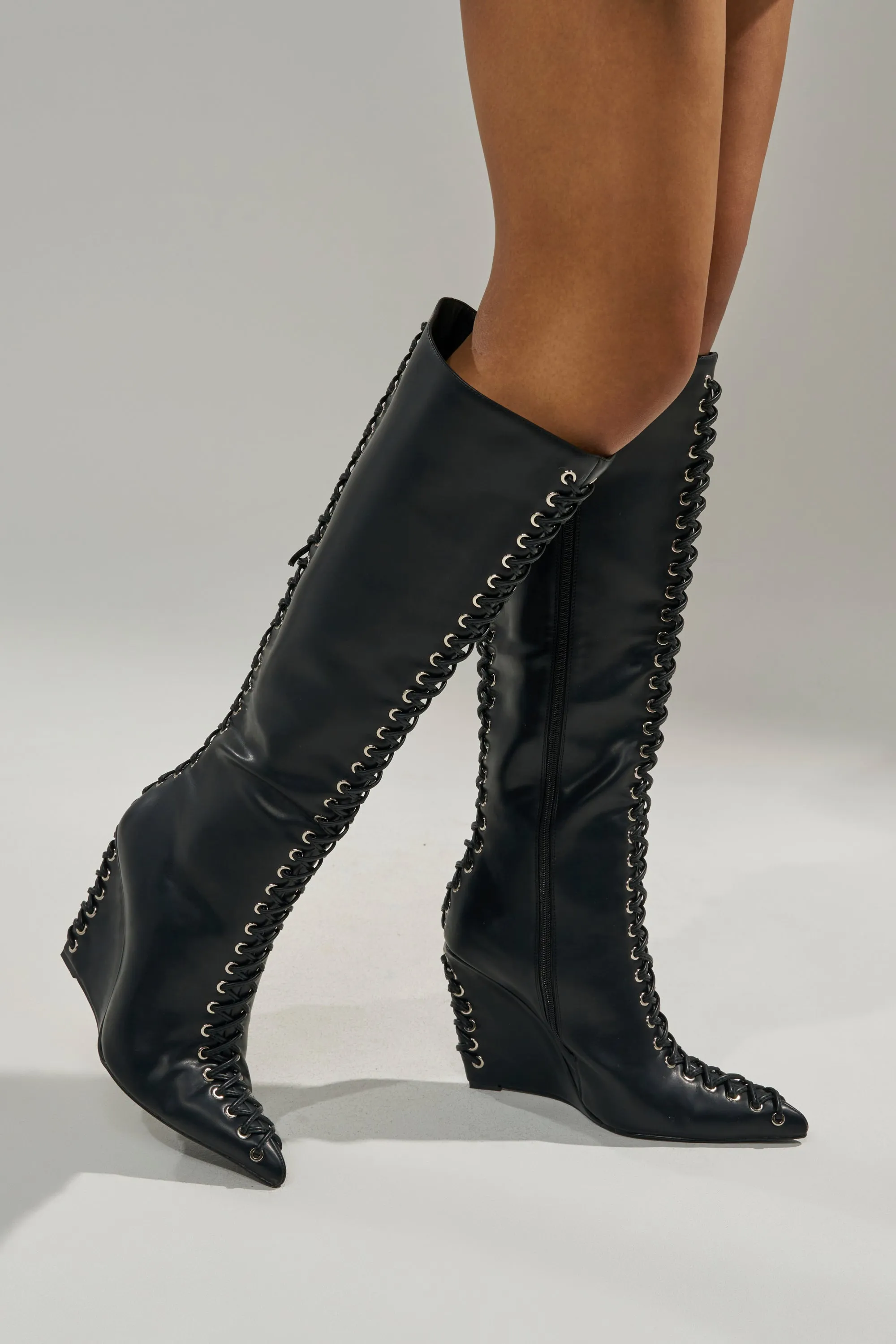 AZALEA WANG THAUMUS BLACK LACE UP WEDGE BOOT sold by AKIRA product image thumbnail 2
