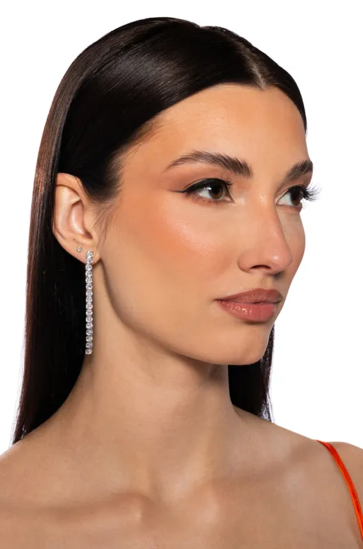 RHINESTONE DROP EARRING IN SILVER sold by AKIRA