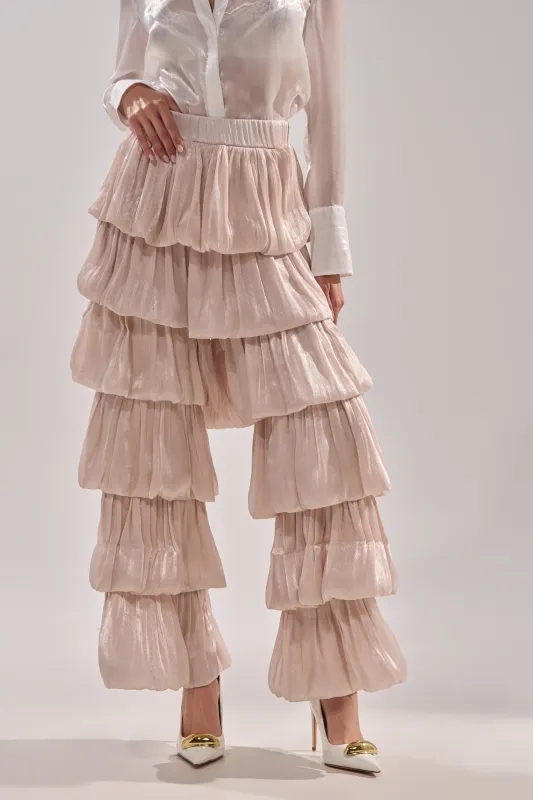 STAR OF THE NIGHT FLOUNCY PANT IN IVORY sold by AKIRA