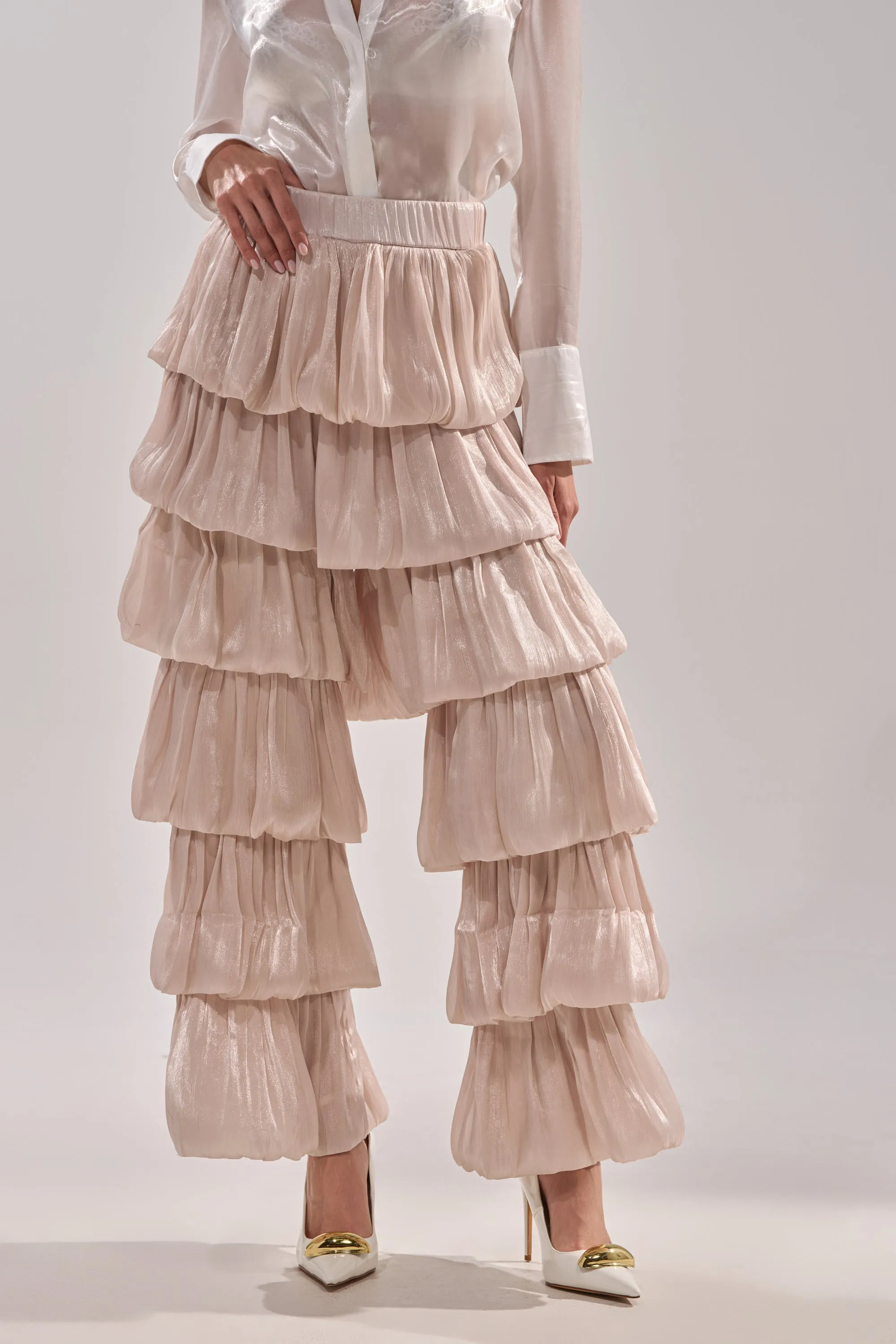 STAR OF THE NIGHT FLOUNCY PANT IN IVORY sold by AKIRA