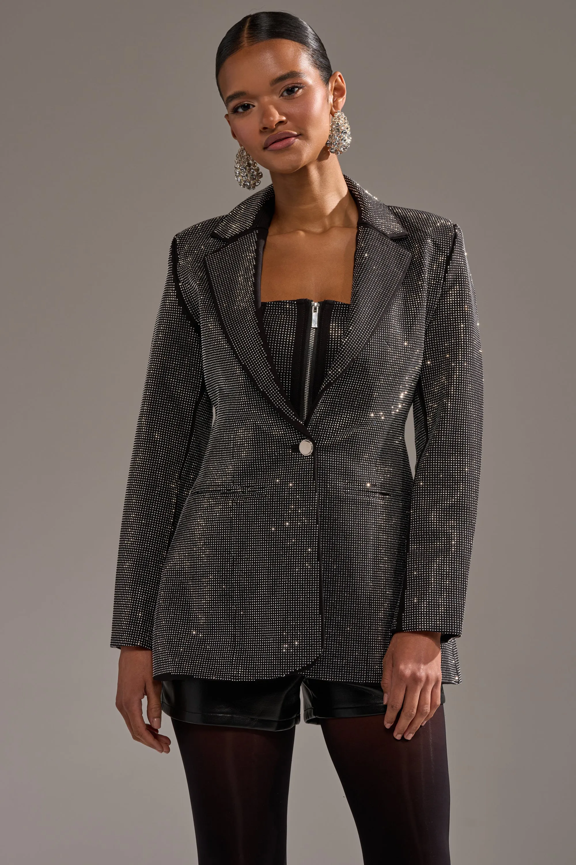 MORE CHAMPAGNE PLEASE BACKLESS RHINESTONE BLAZER sold by AKIRA product image thumbnail 3