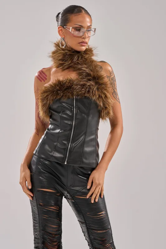 ARE YOU FOR REAL FUR TRIM CORSET sold by AKIRA