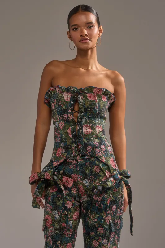 I WANT YOU FLORAL RHINESTONE CORSET sold by AKIRA