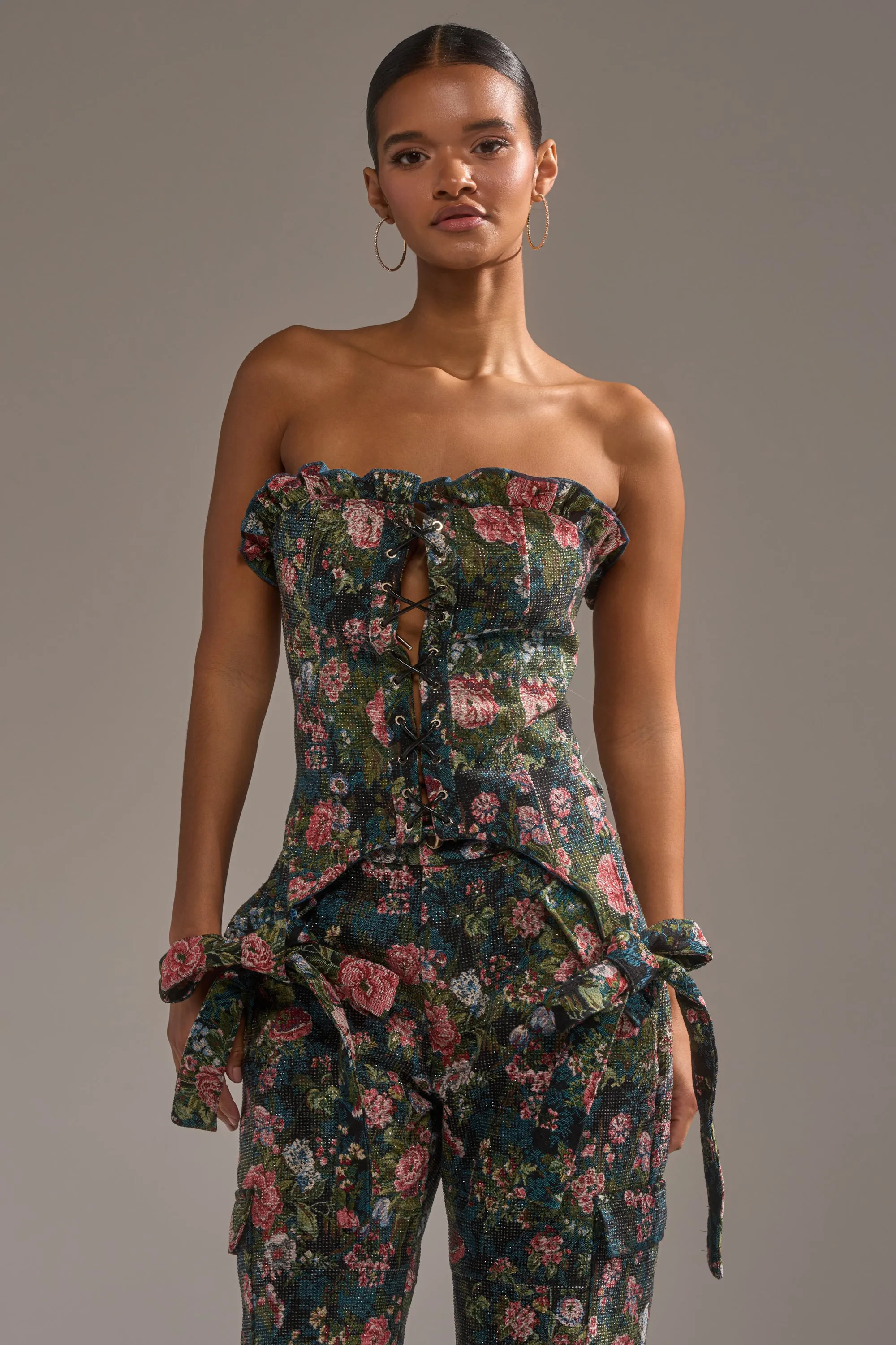 I WANT YOU FLORAL RHINESTONE CORSET sold by AKIRA