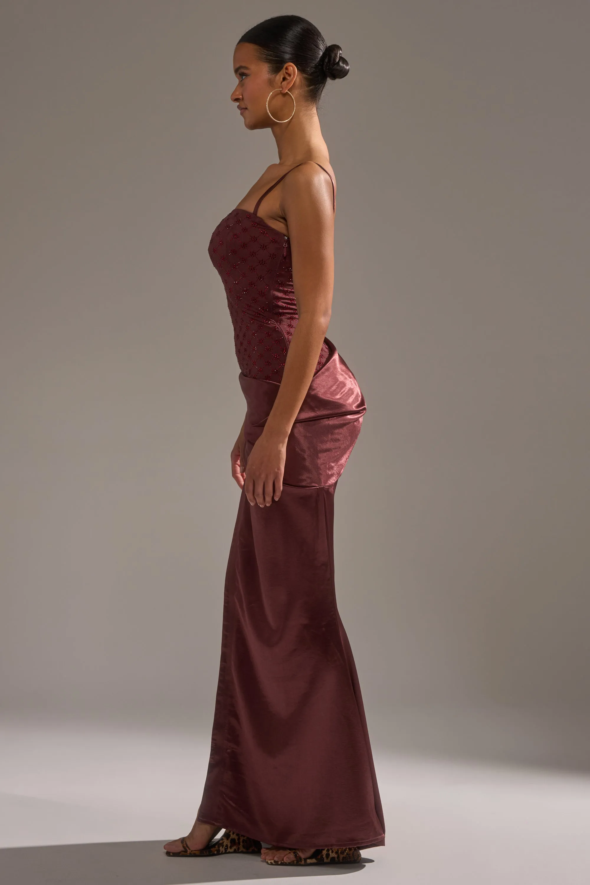 RUNAWAY SATIN MESH MAXI DRESS sold by AKIRA product image thumbnail 4