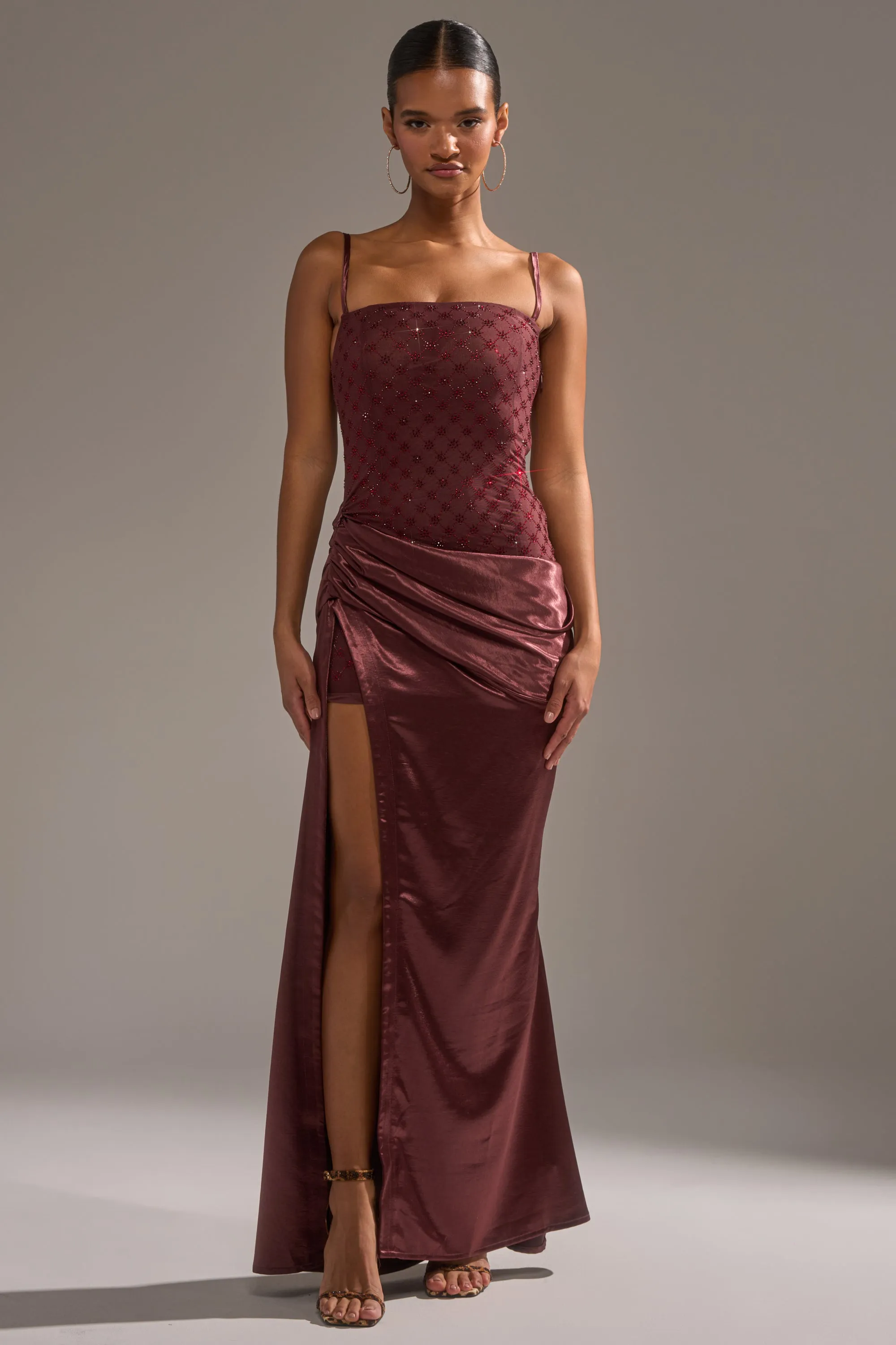 RUNAWAY SATIN MESH MAXI DRESS sold by AKIRA product image thumbnail 3