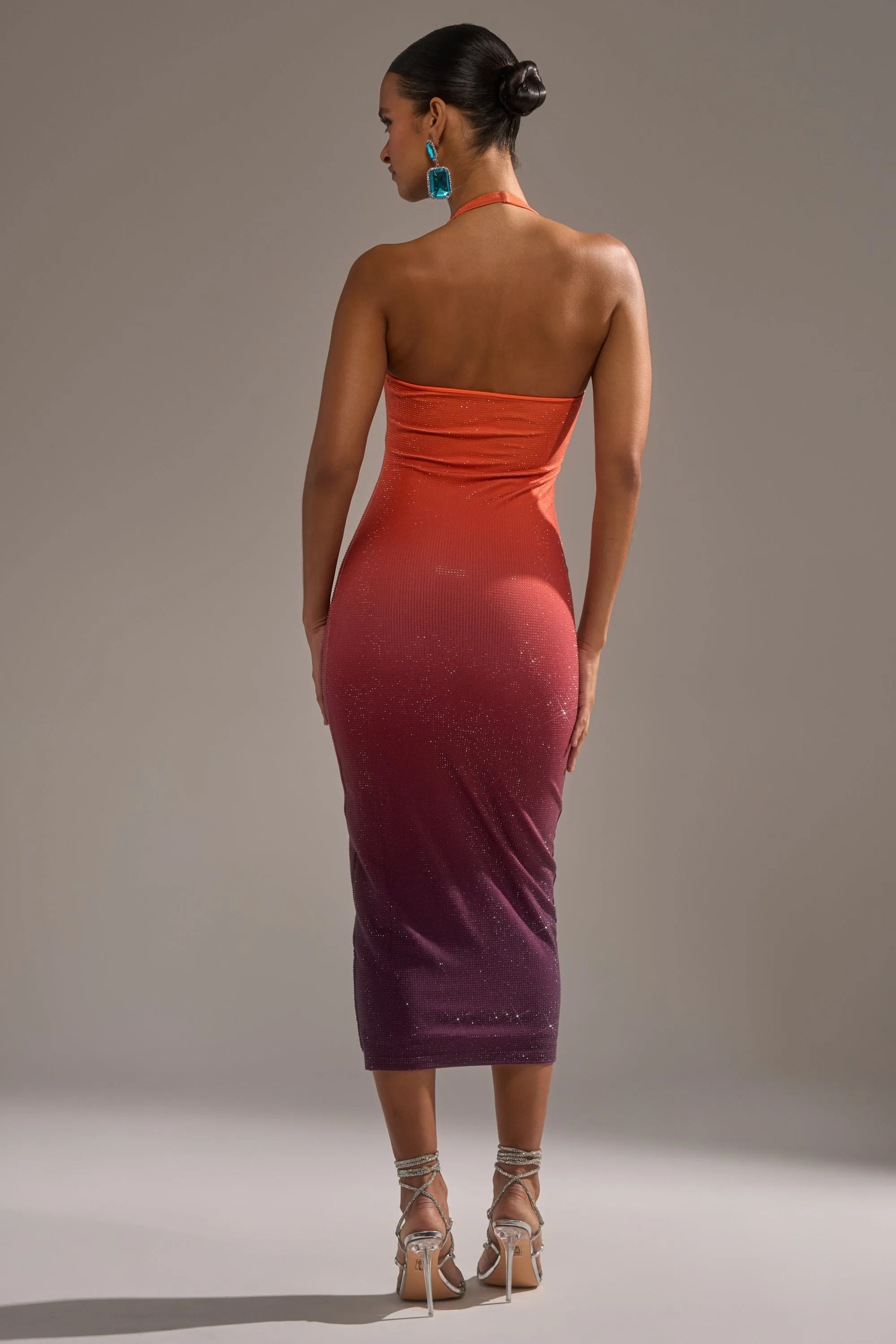 DUSK TILL DAWN RHINESTONE MIDI DRESS IN ORANGE sold by AKIRA product image thumbnail 4