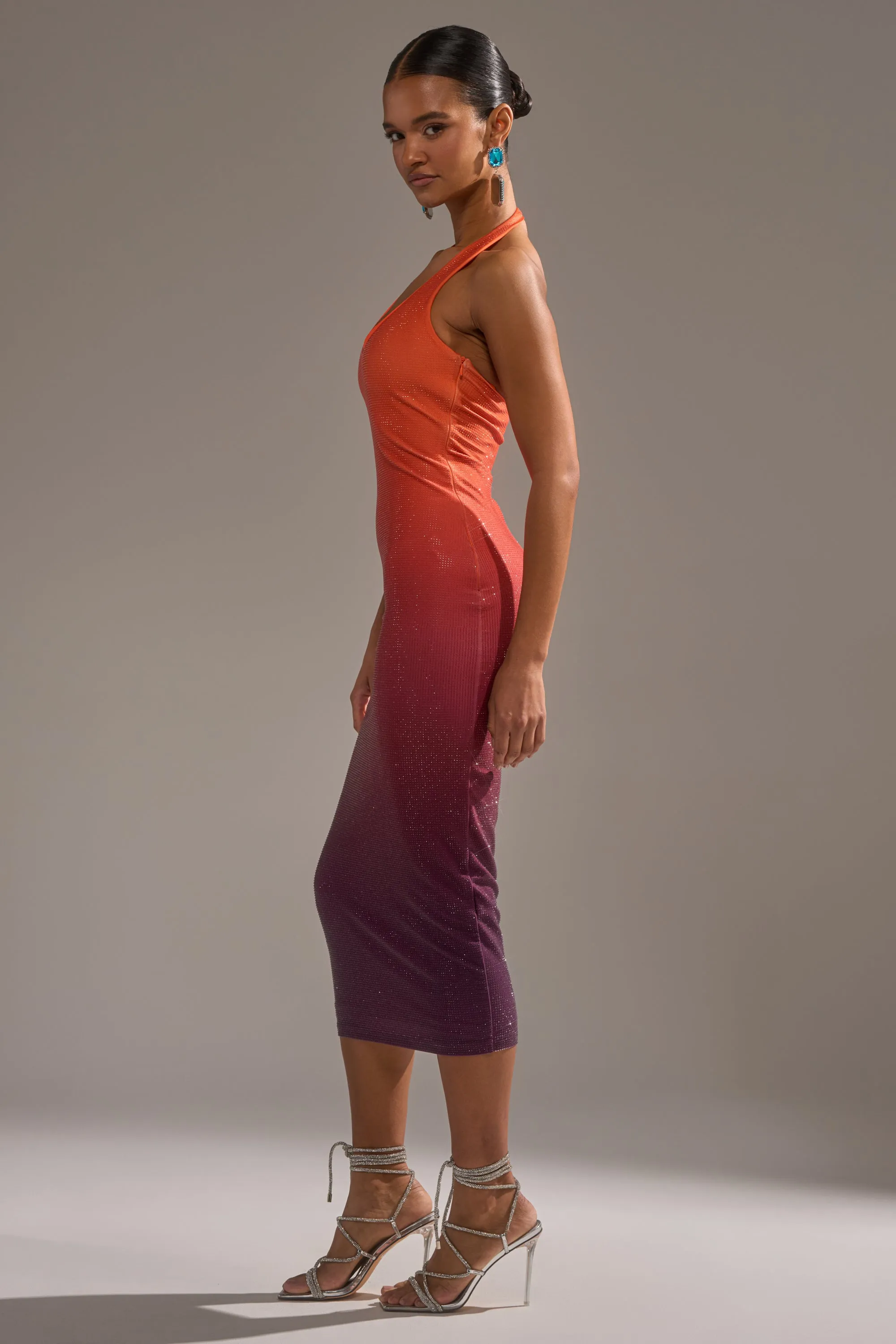 DUSK TILL DAWN RHINESTONE MIDI DRESS IN ORANGE sold by AKIRA product image thumbnail 3