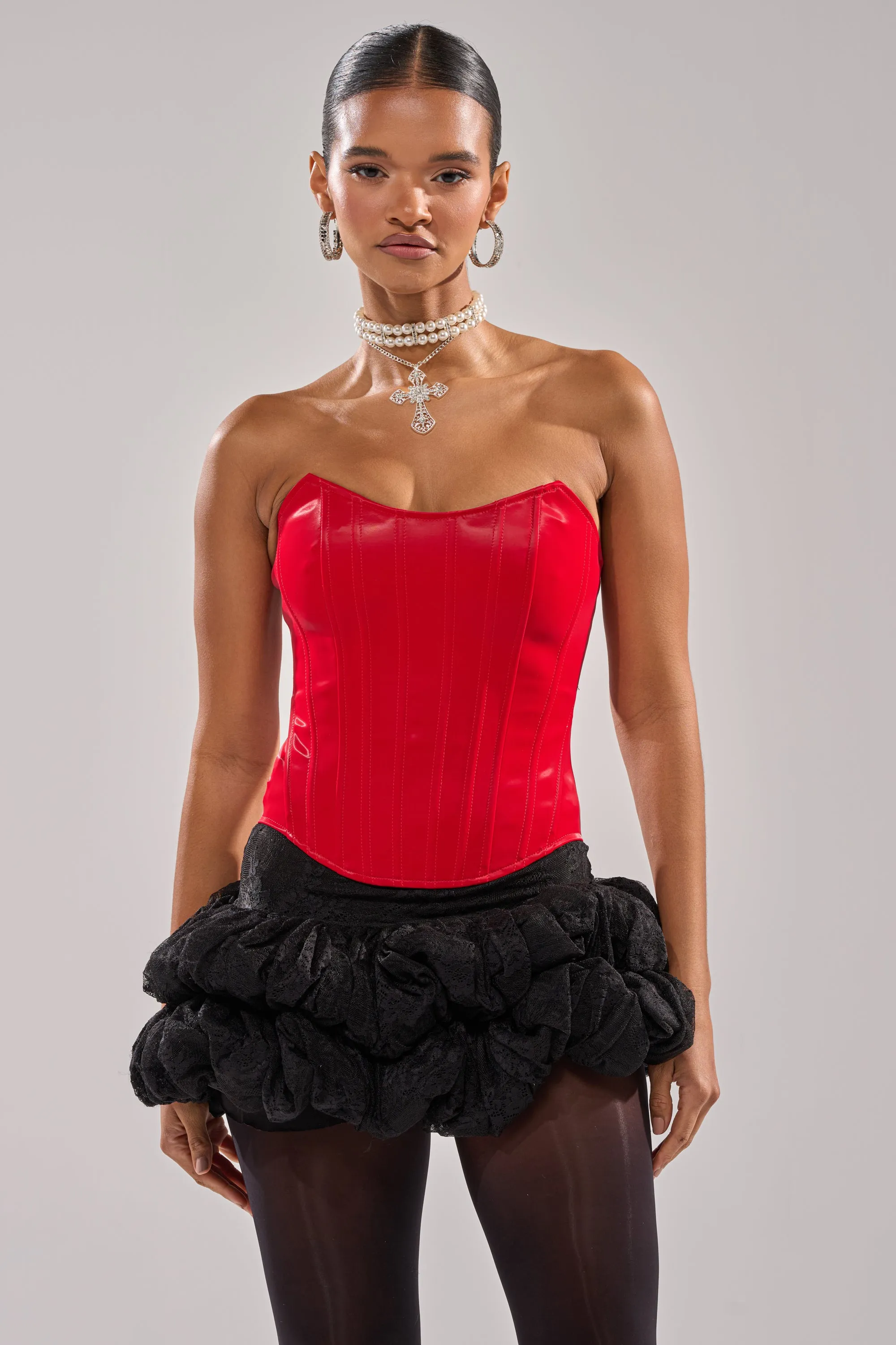 STAY OUT MY WAY CORSET IN RED sold by AKIRA