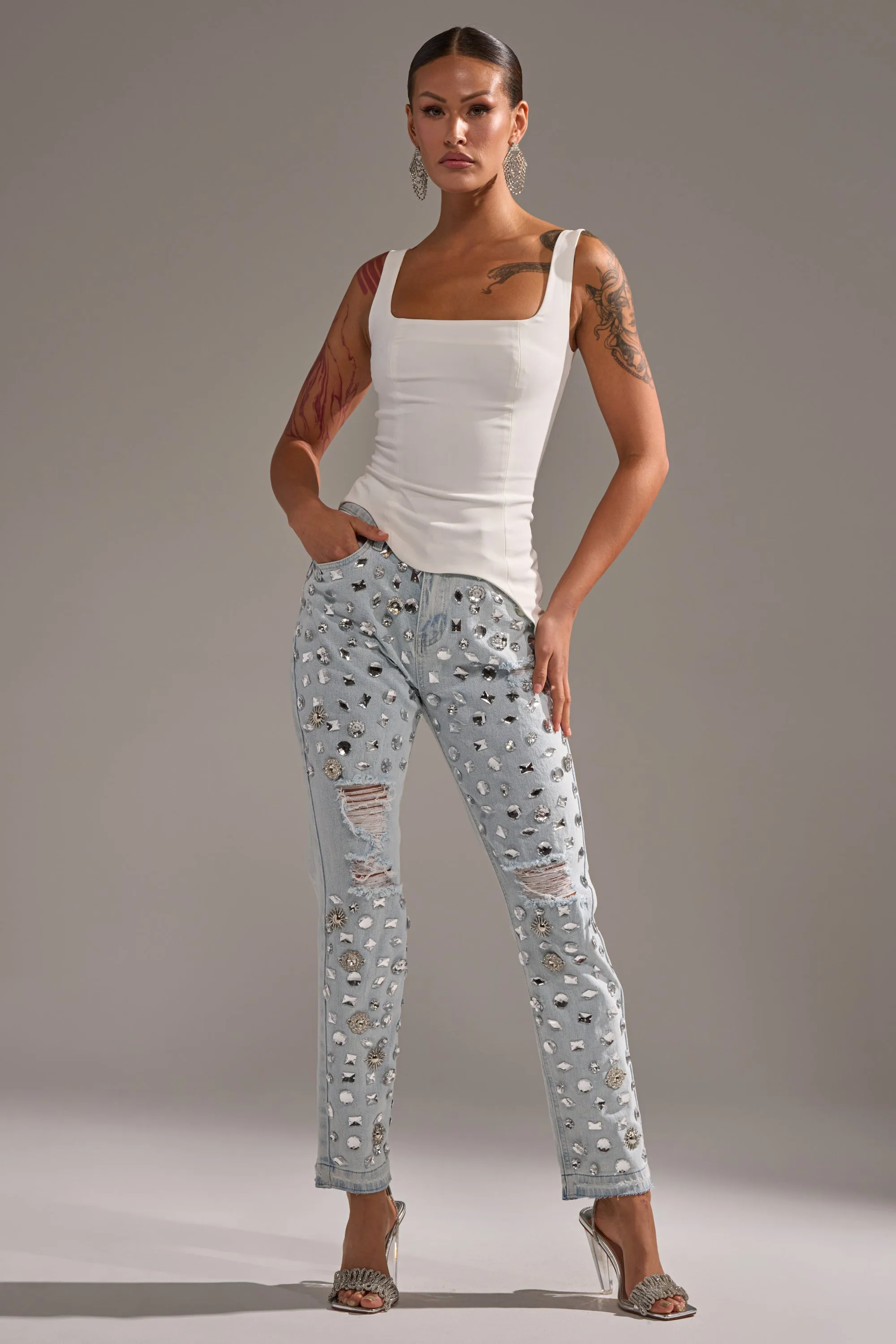 DAMN GIRL EMBELLISHED SKINNY DENIM sold by AKIRA