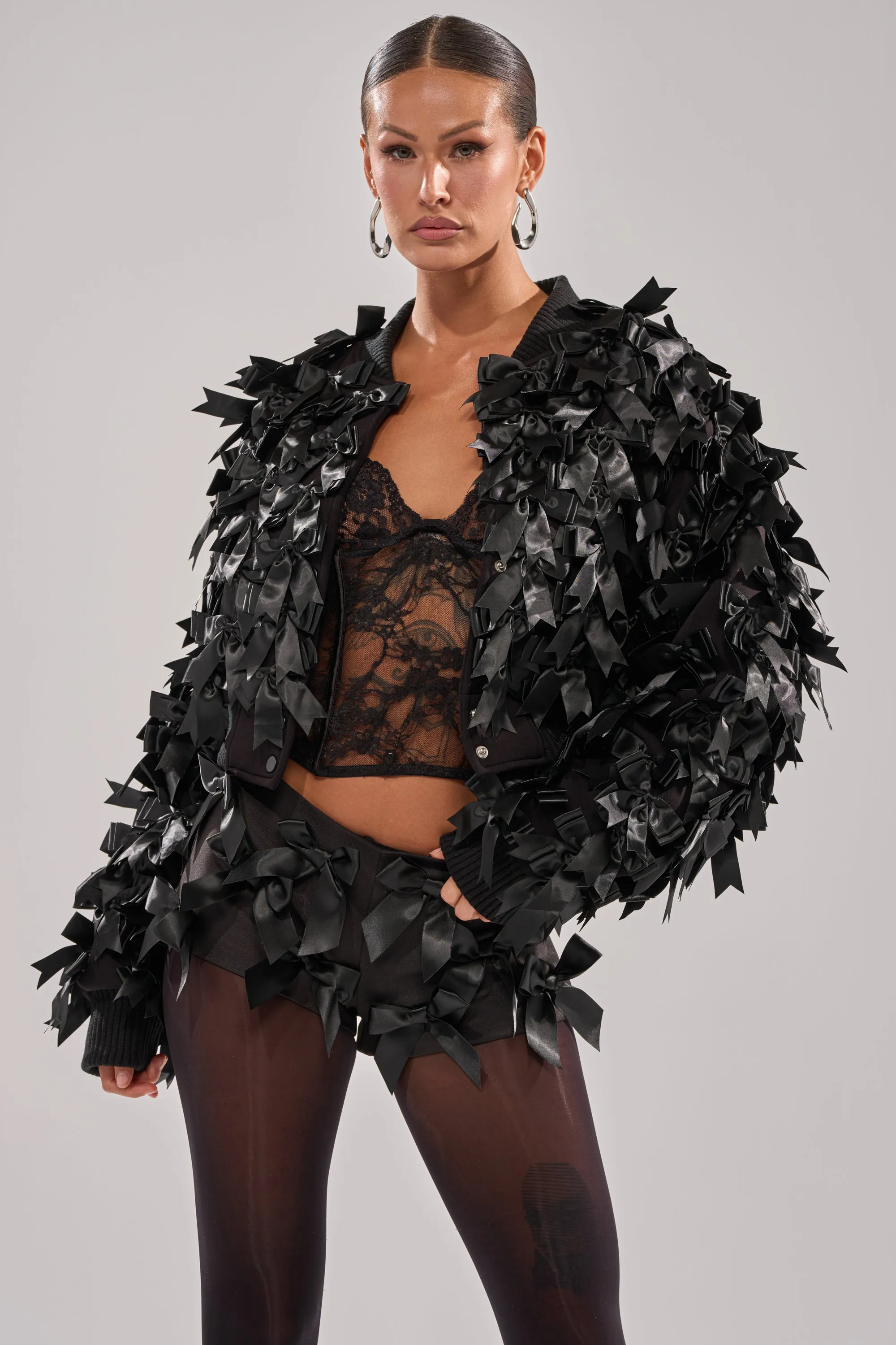 BOW DOWN SATIN BOMBER sold by AKIRA product image thumbnail 3