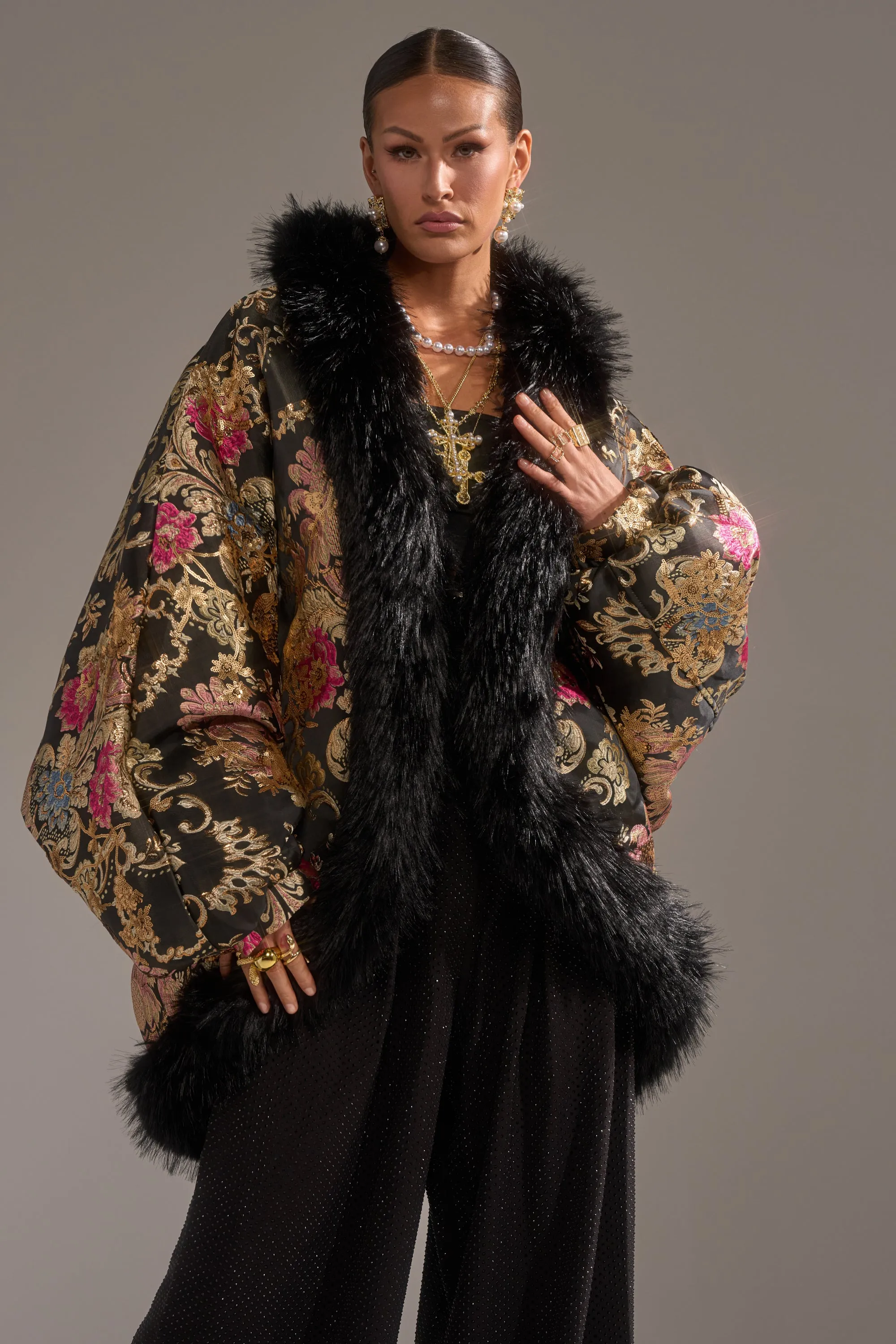 LOLA COCOON COAT IN BROCADE sold by AKIRA product image thumbnail 4