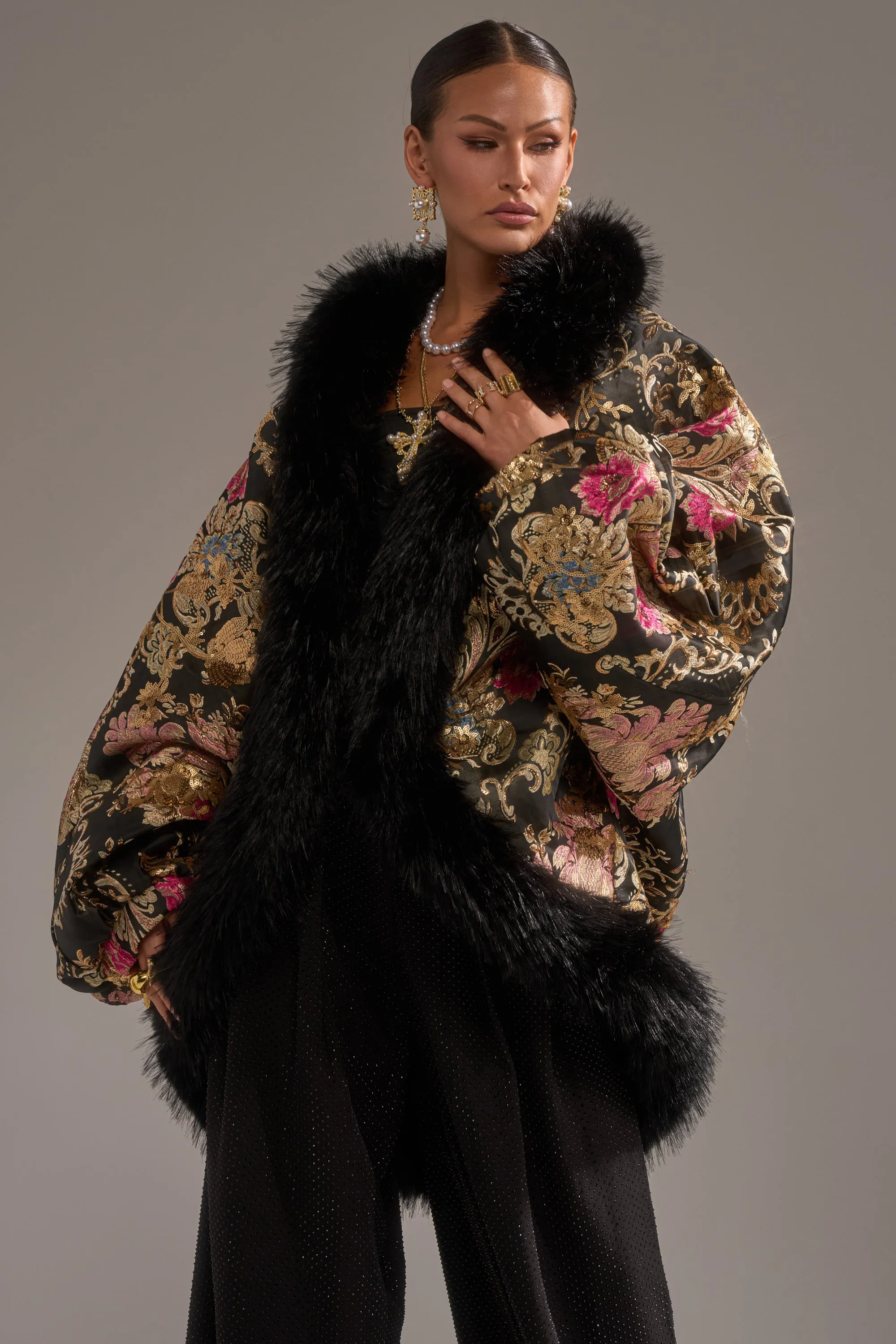 LOLA COCOON COAT IN BROCADE sold by AKIRA product image thumbnail 2