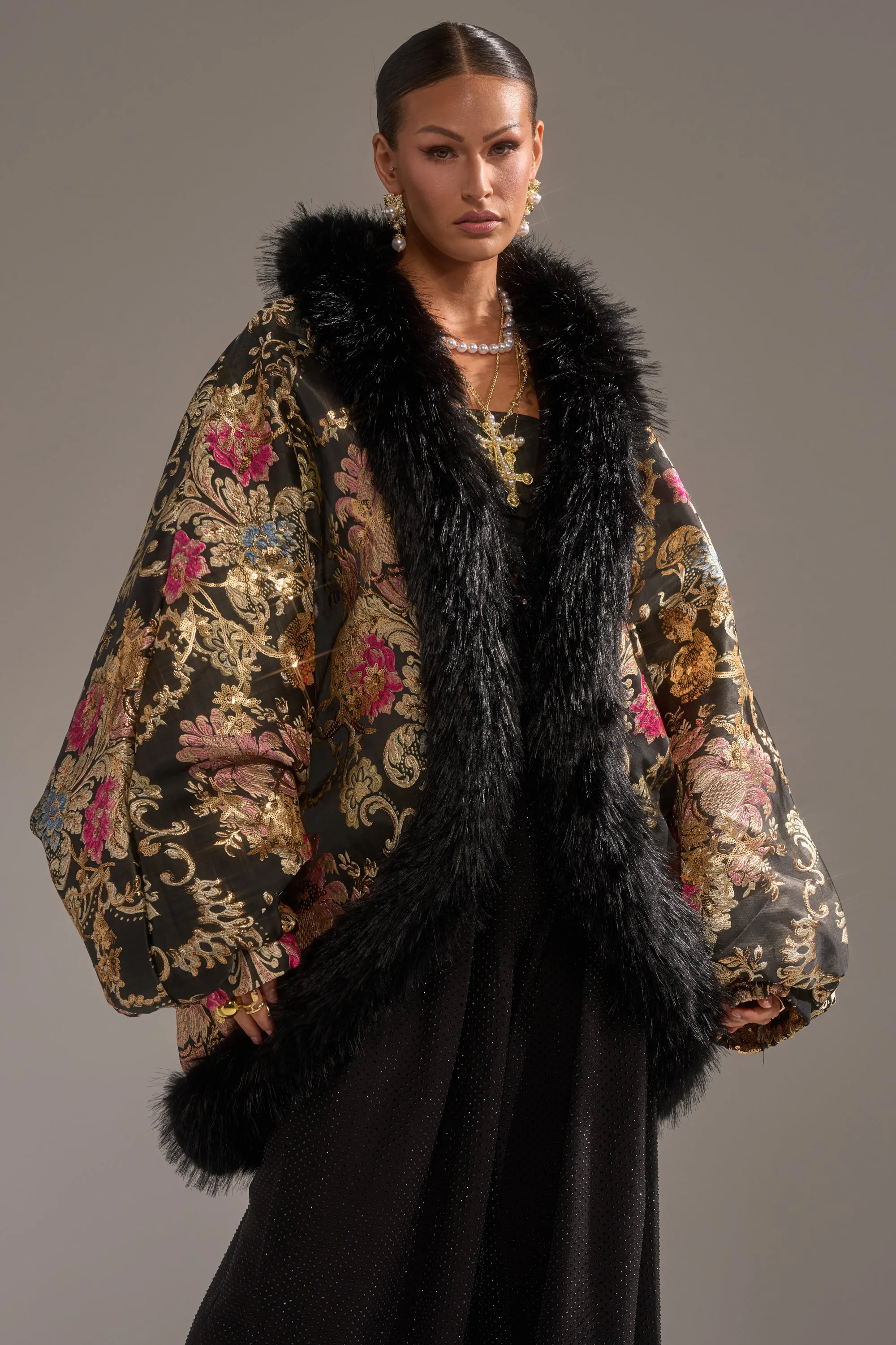 LOLA COCOON COAT IN BROCADE sold by AKIRA