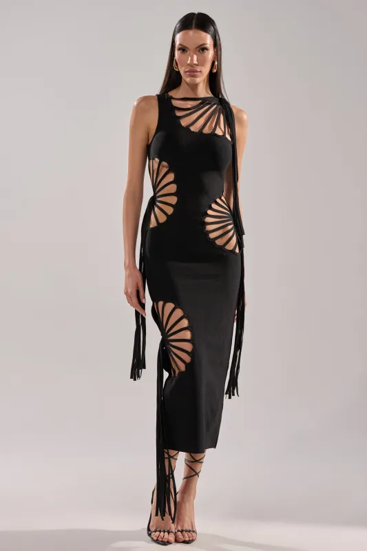 BROOKE CUTOUT MIDI DRESS made by AKIRA