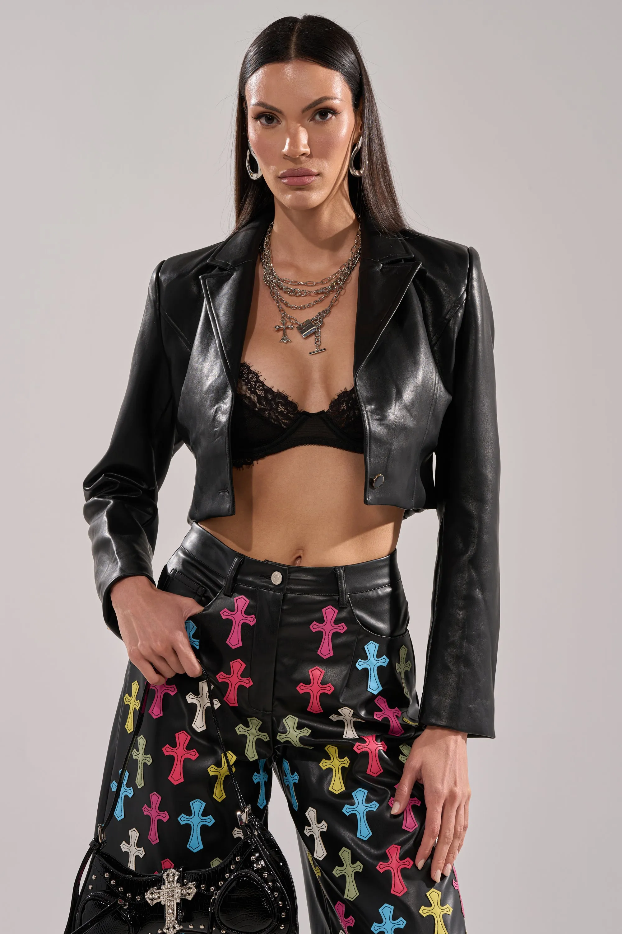 REAL ONE FAUX LEATHER BLAZER sold by AKIRA