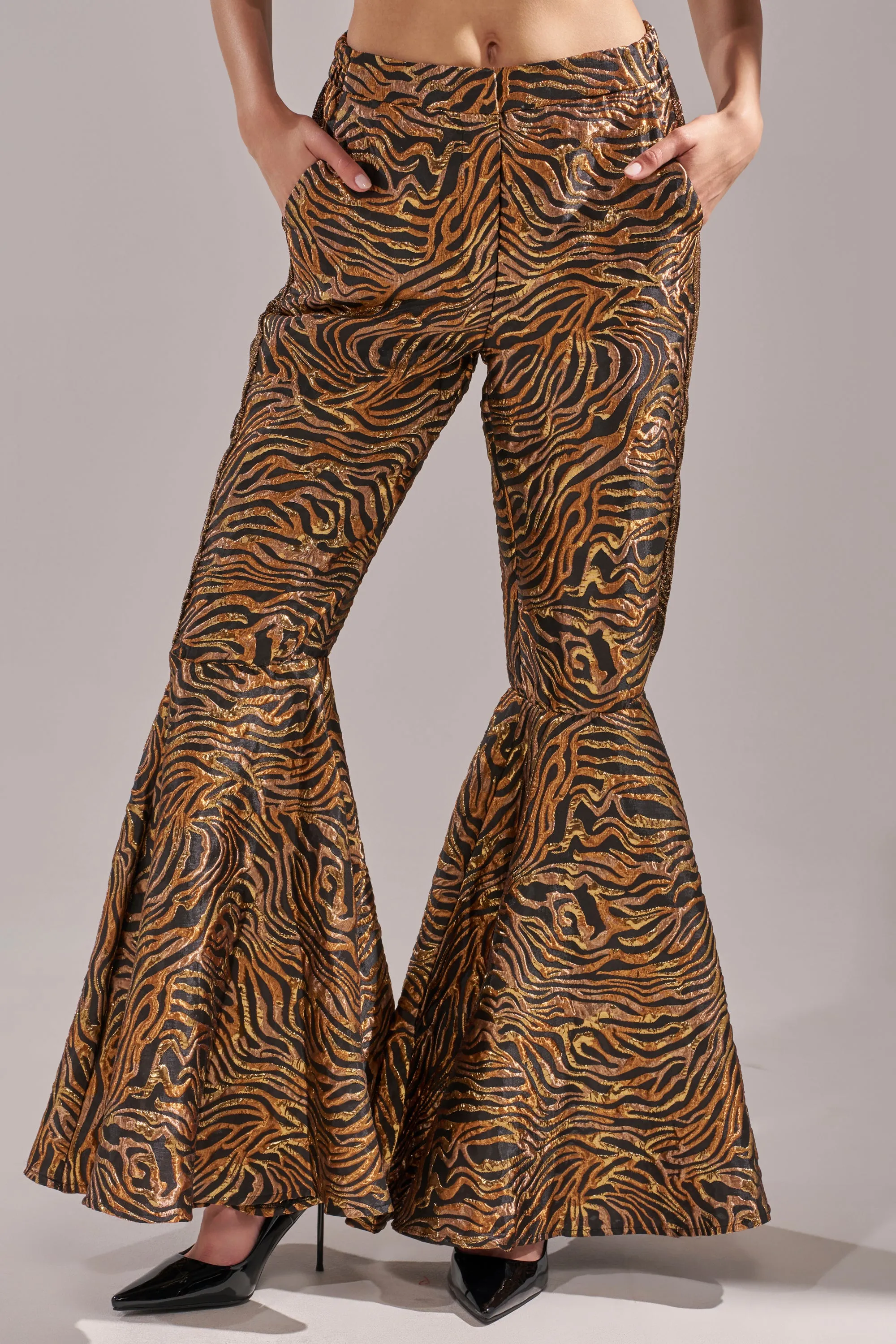 GET IN MOTION BROCADE FLARE TROUSER sold by AKIRA product image thumbnail 3