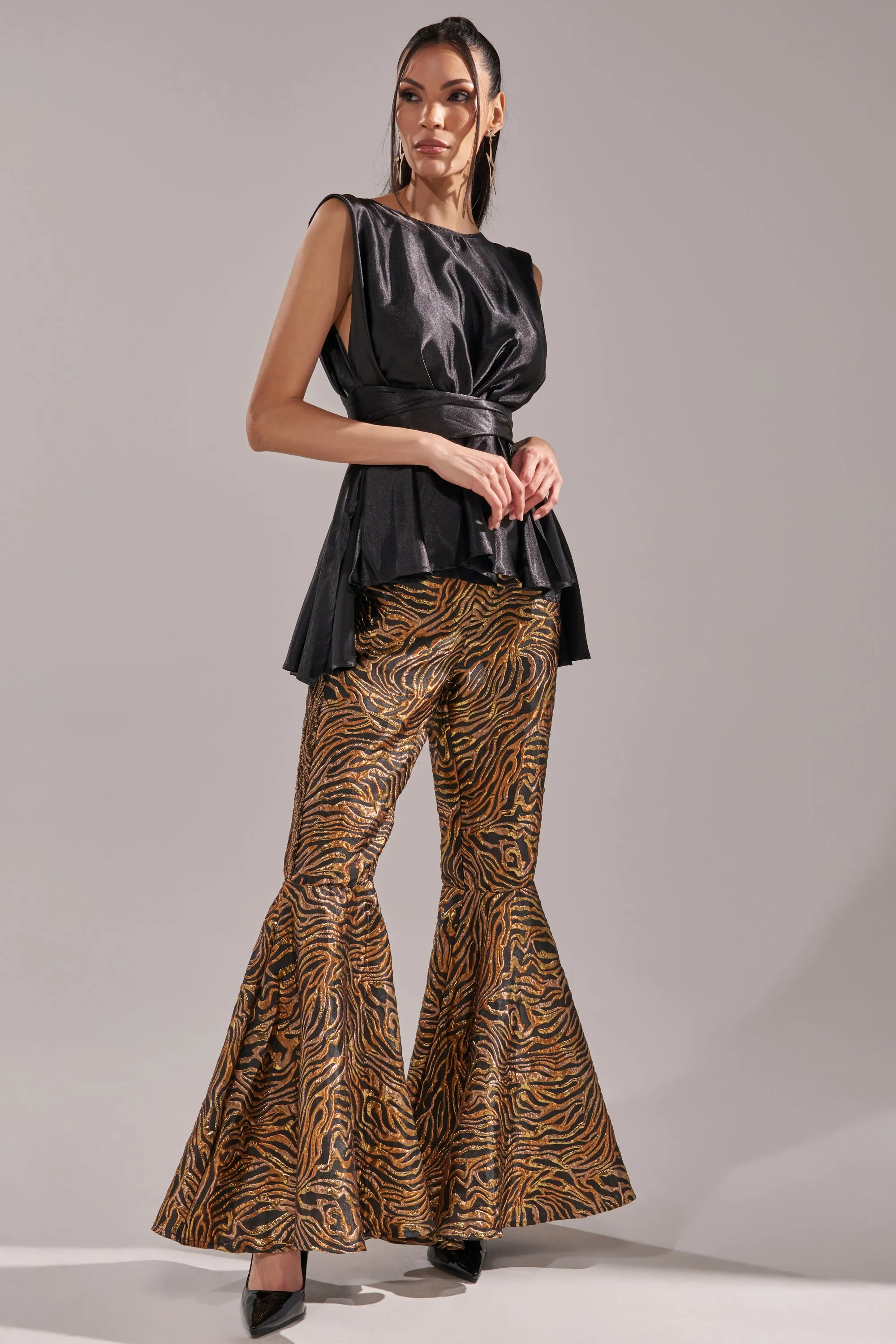 GET IN MOTION BROCADE FLARE TROUSER sold by AKIRA product image thumbnail 2