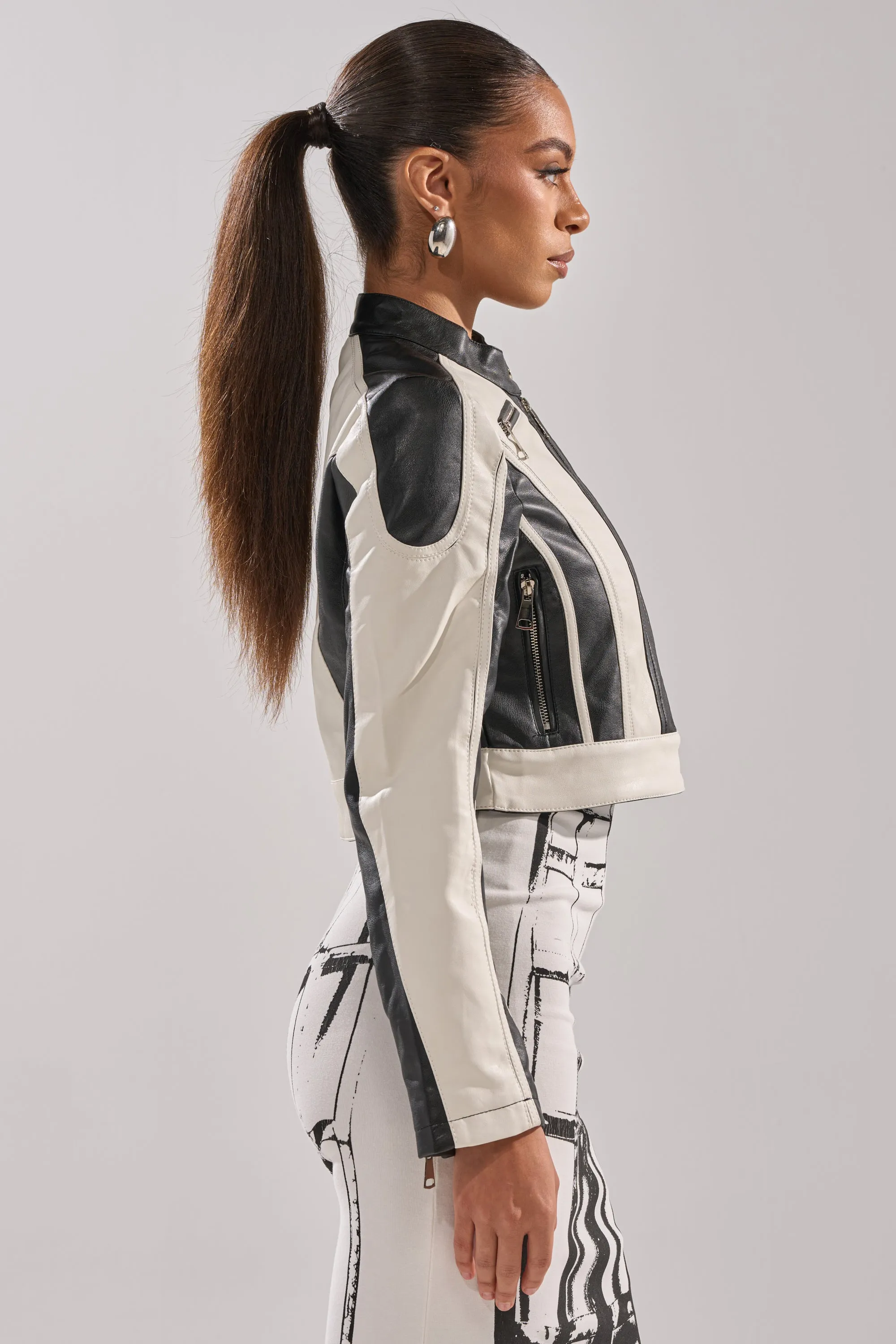 BETTER LUCK CROPPED MOTO IN BLACK WHITE sold by AKIRA product image thumbnail 5