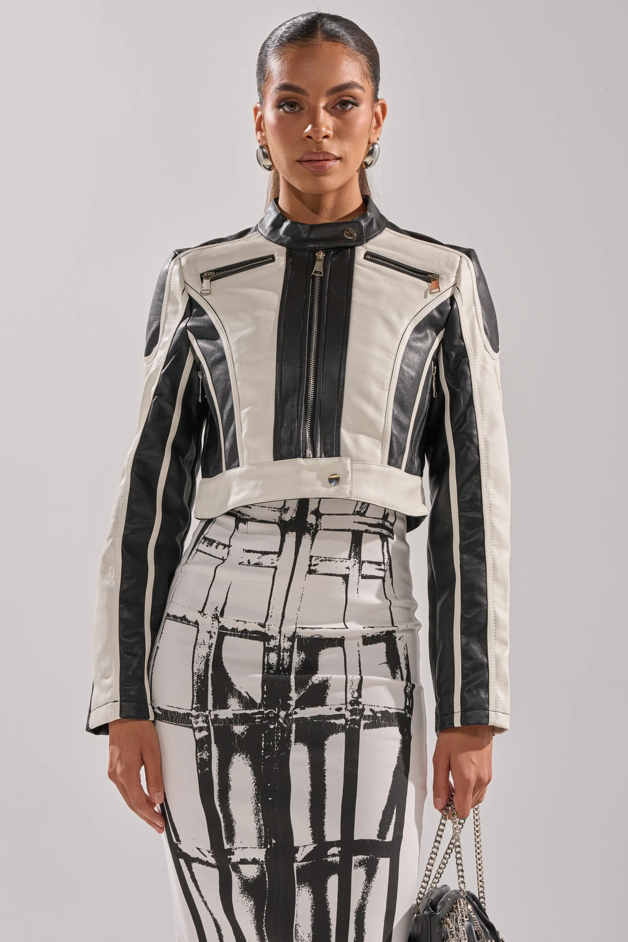 BETTER LUCK CROPPED MOTO IN BLACK WHITE sold by AKIRA product image thumbnail 4