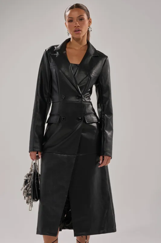 EASY DOES IT FAUX LEATHER TRENCH sold by AKIRA