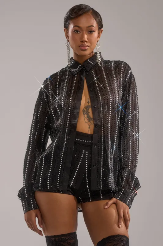 DANCE THE NIGHT AWAY BUTTON DOWN sold by AKIRA