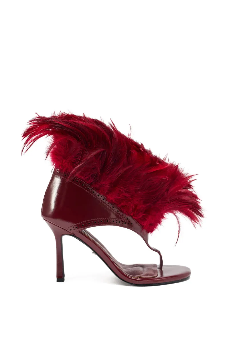AKIRA GOLD ELIZAVETA BURGUNDY FEATHER THONG SANDAL sold by AKIRA product image thumbnail 5